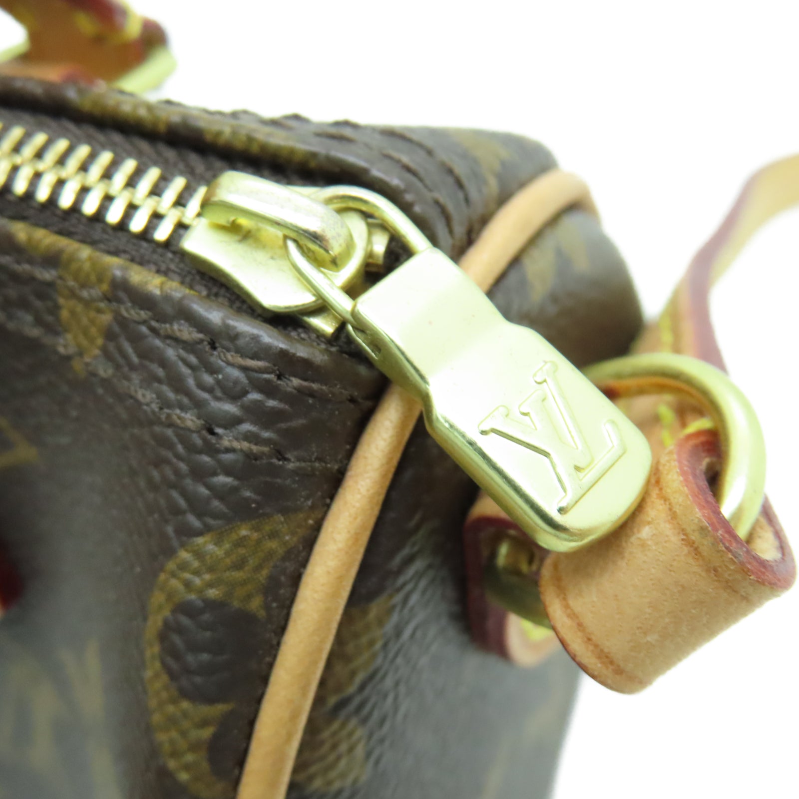 LOUIS VUITTON Monogram Nano Speedy金扣手挽肩背两用袋棕色