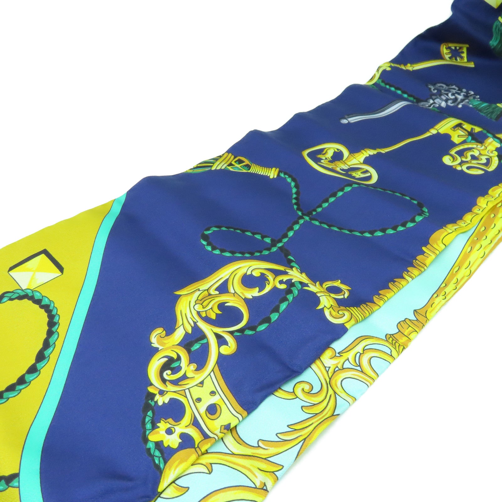 HERMES Silk Maxi Twilly Scarf Yellow/Blue/Color