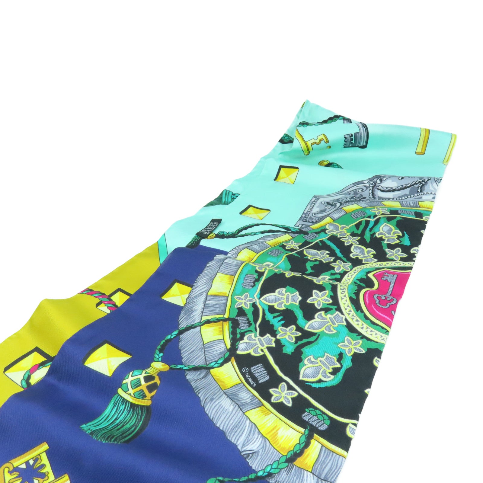 HERMES Silk Maxi Twilly Scarf Yellow/Blue/Color