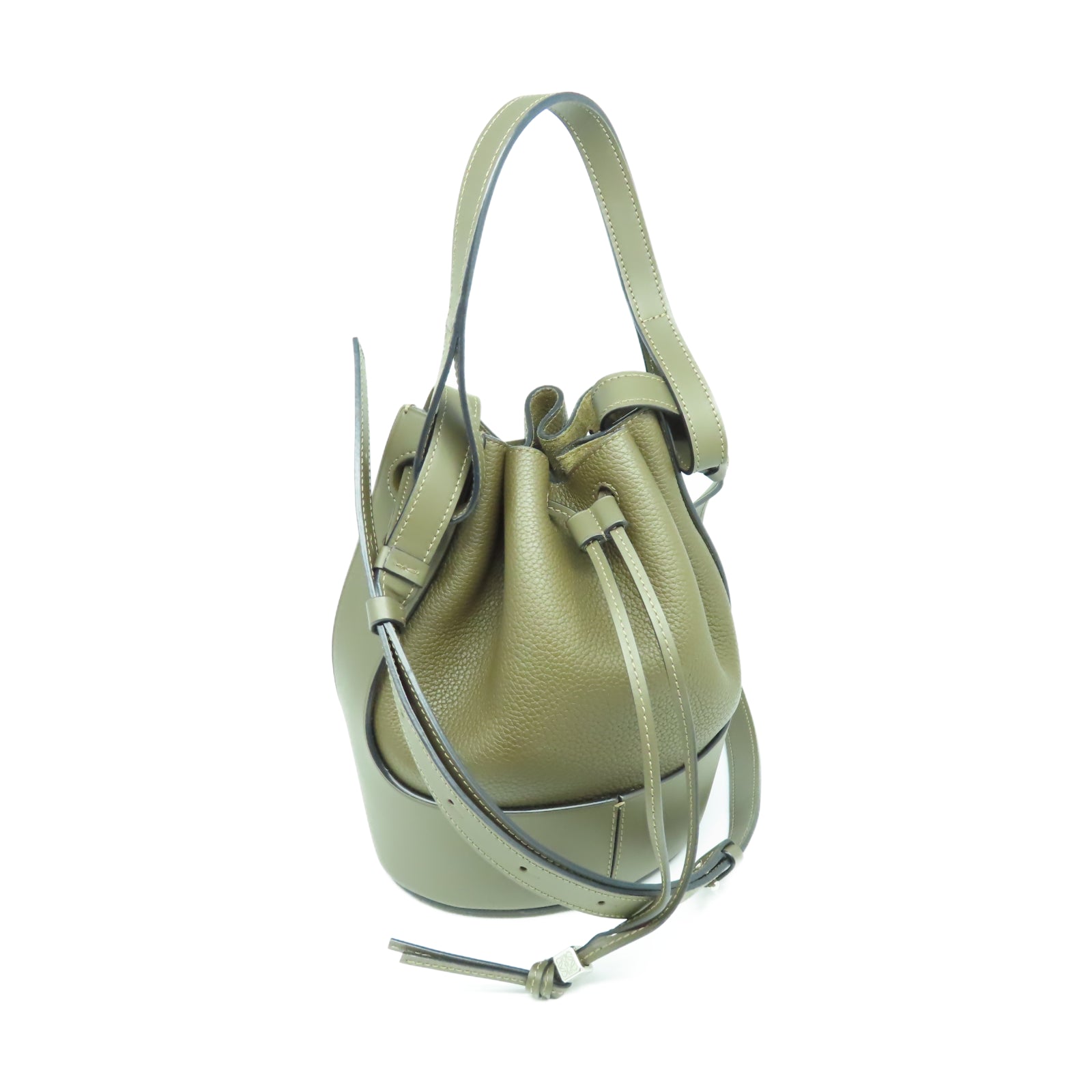 LOEWE 牛皮皮革Loewe Balloon Bag銀扣手挽肩背兩用袋棕色