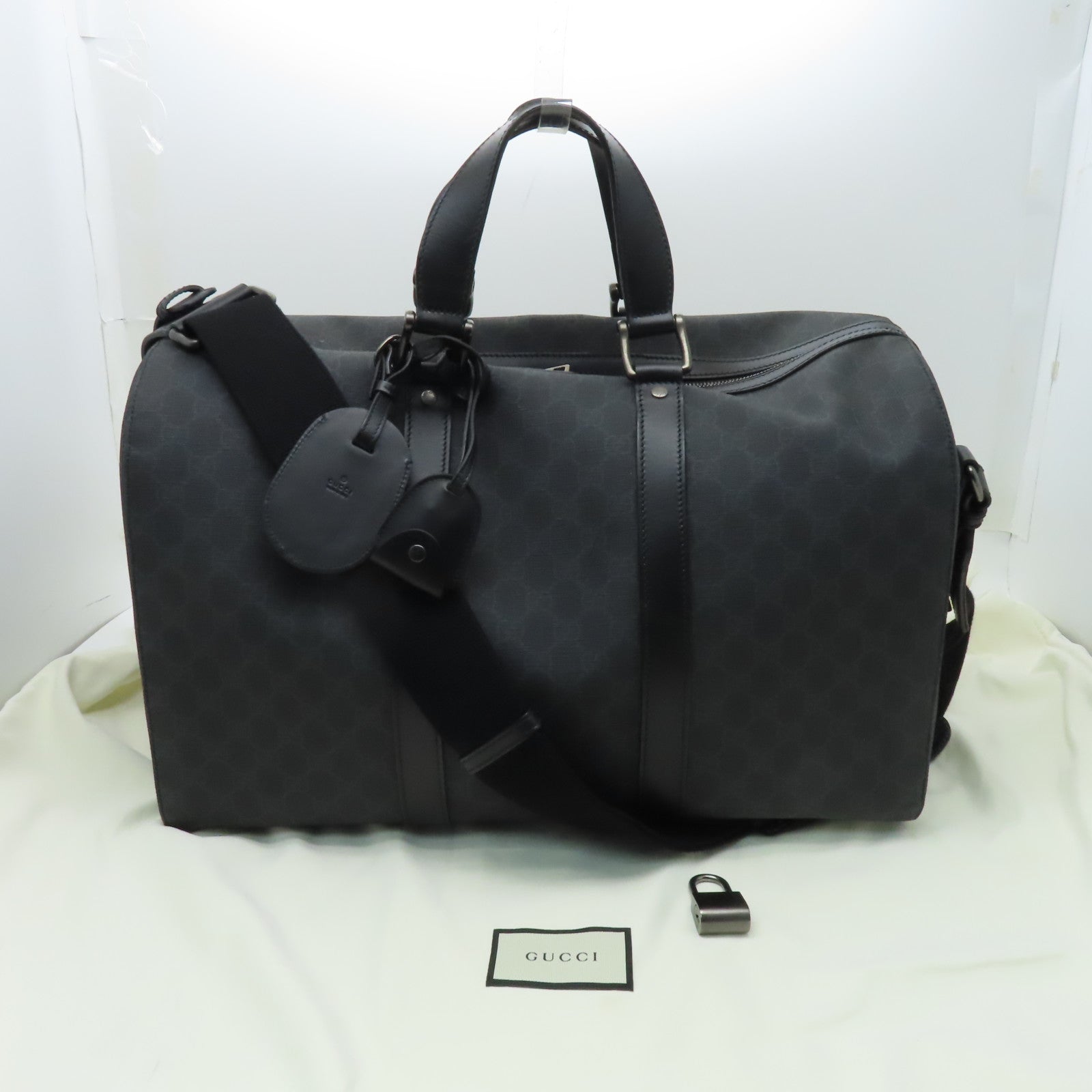 GUCCI 塗層帆布2way Shoulder Bag銀扣手挽肩背兩用袋黒色