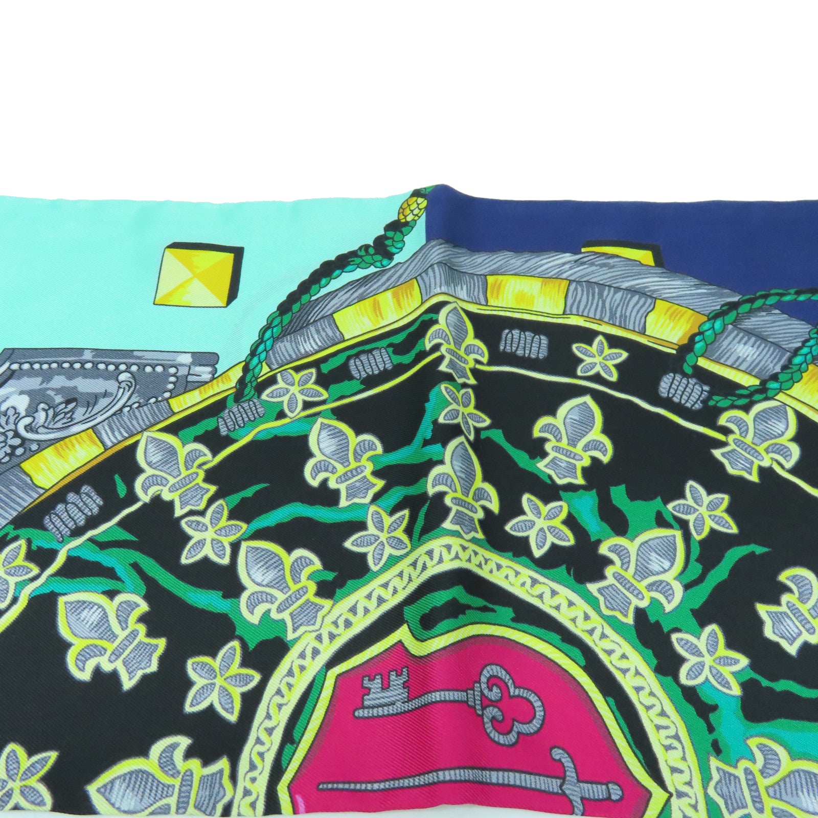 HERMES Silk Maxi Twilly Scarf Yellow/Blue/Color