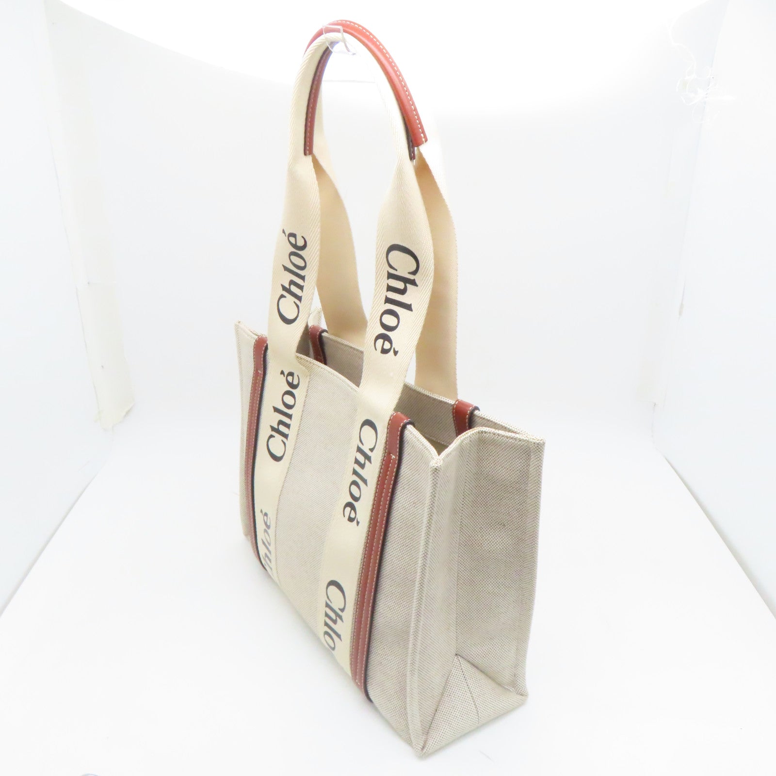 Chloe Canvas Woody Tote Bag Brown/White