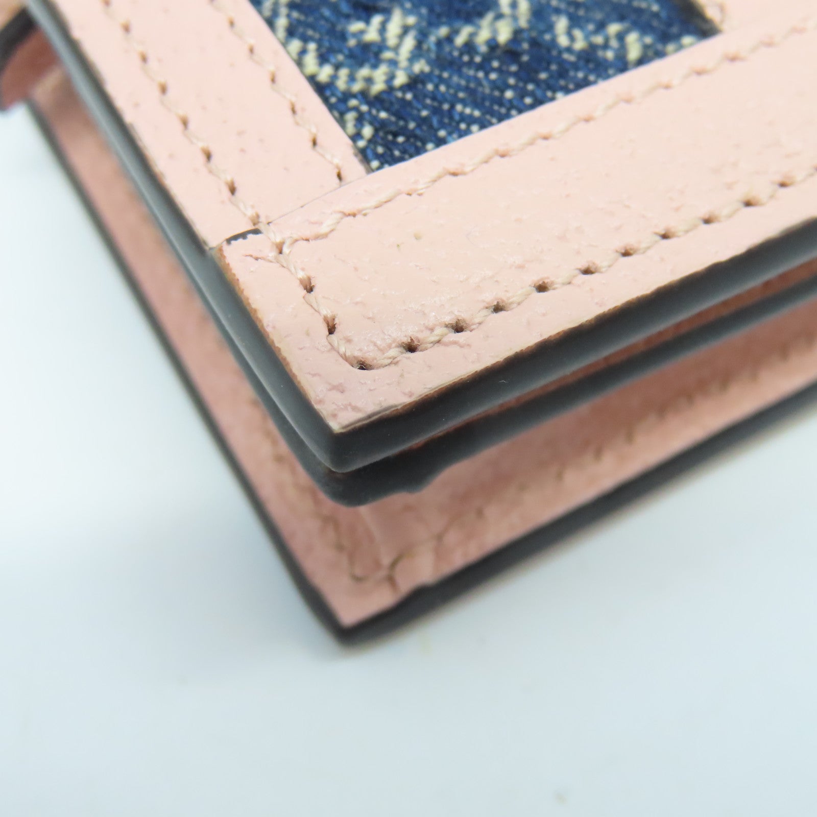 GUCCI 牛皮皮革/牛仔布W Snap Wallet金扣錢包粉紅色/藍色