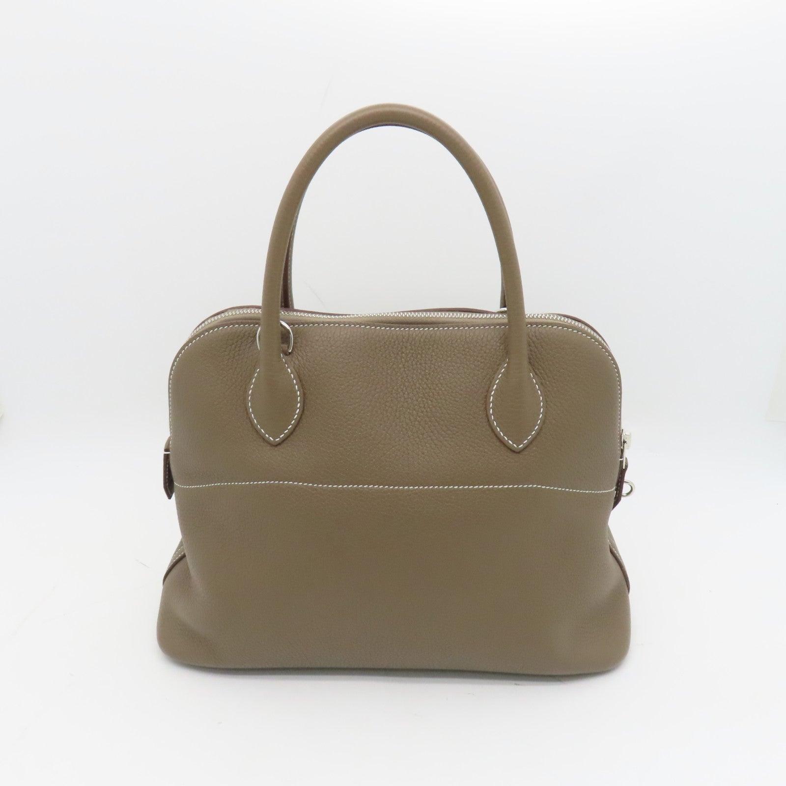 HERMES Clemence Leather Bolide 31 Silver Button Handle Bag Brown