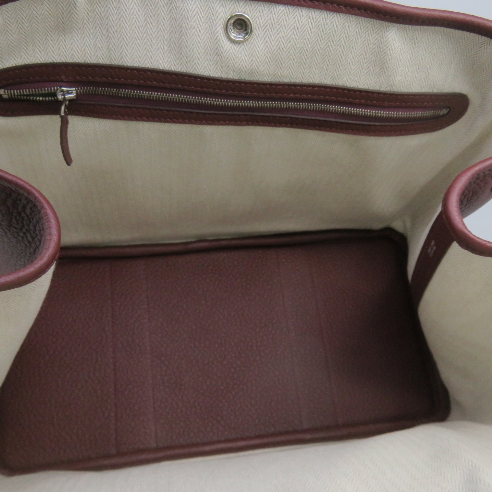 HERMES Negonda皮革Garden Party PM銀扣手挽袋Bordeaux酒紅色