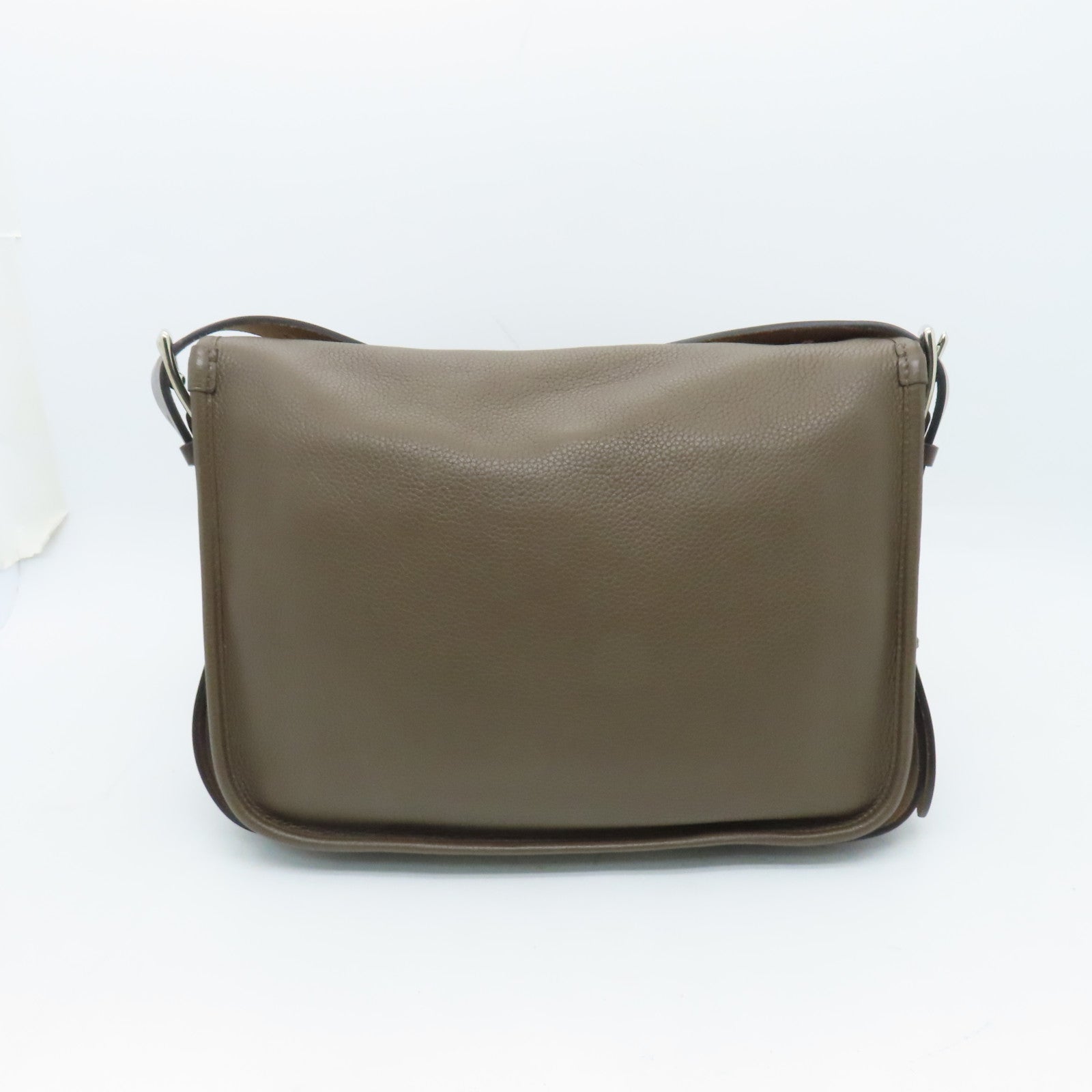 HERMES Clemence皮革Barda 30銀扣肩背袋Taupe棕色