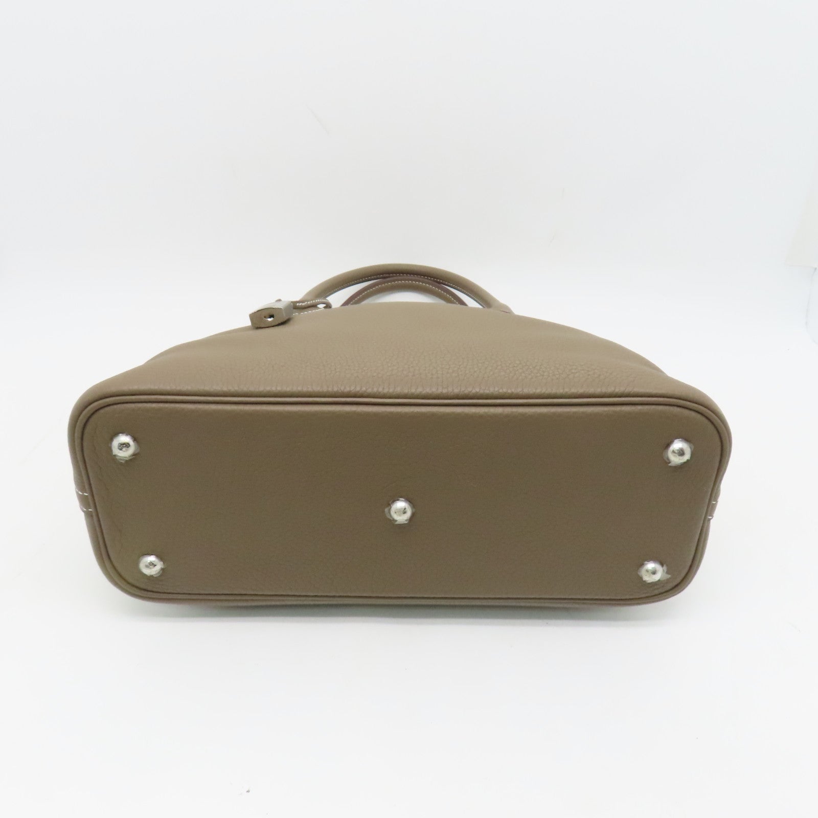 HERMES Clemence Leather Bolide 31 Silver Button Handle Bag Brown