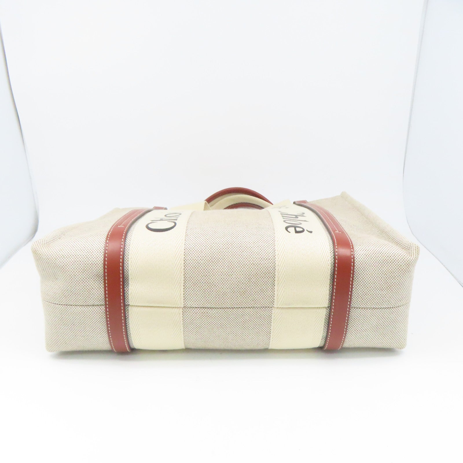 Chloe Canvas Woody Tote Bag Brown/White