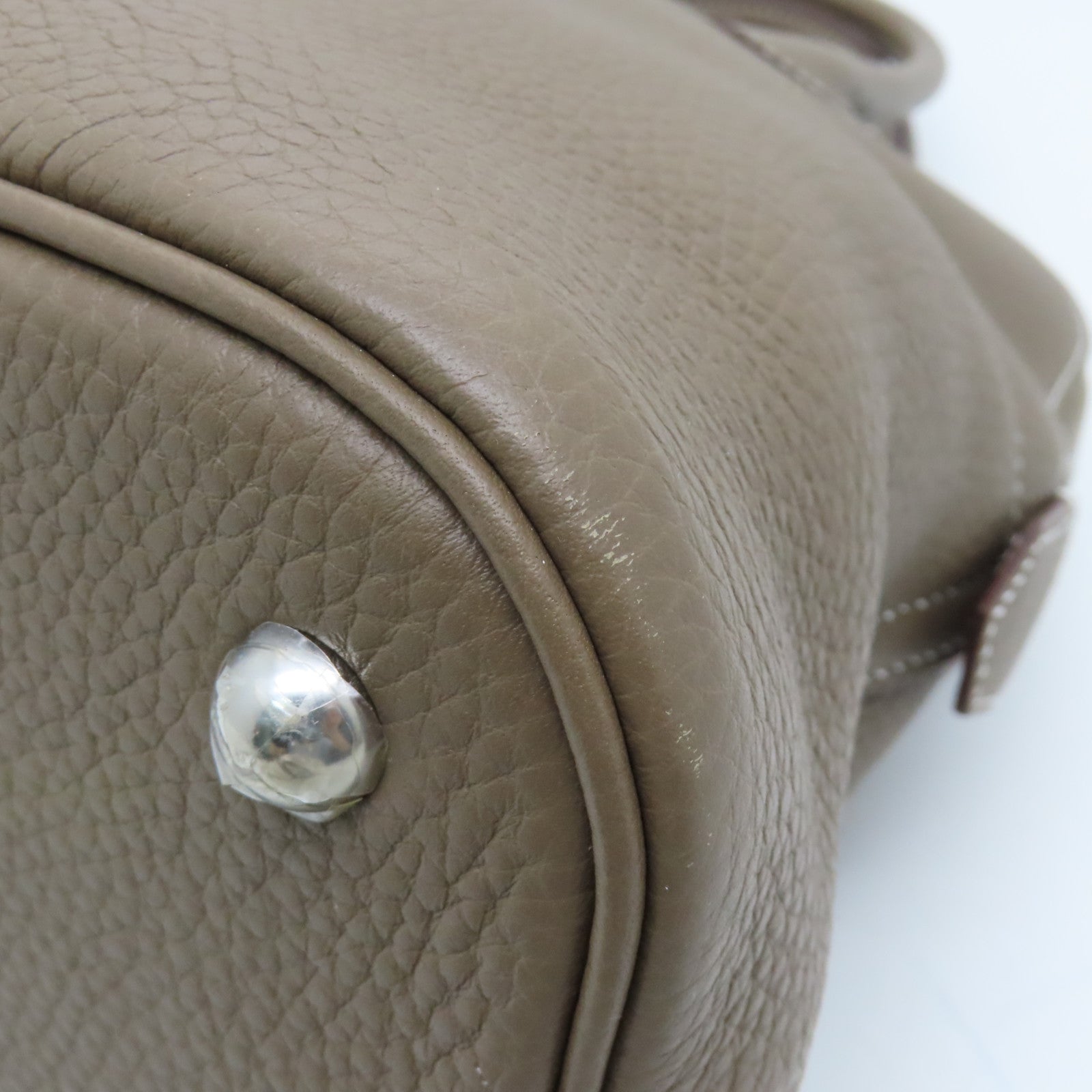 HERMES Clemence Leather Bolide 31 Silver Button Handle Bag Brown