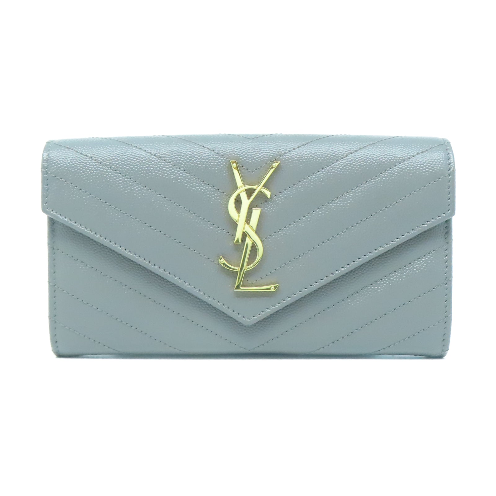 SAINT LAURENT 牛皮皮革Long Wallet金扣長錢包灰色