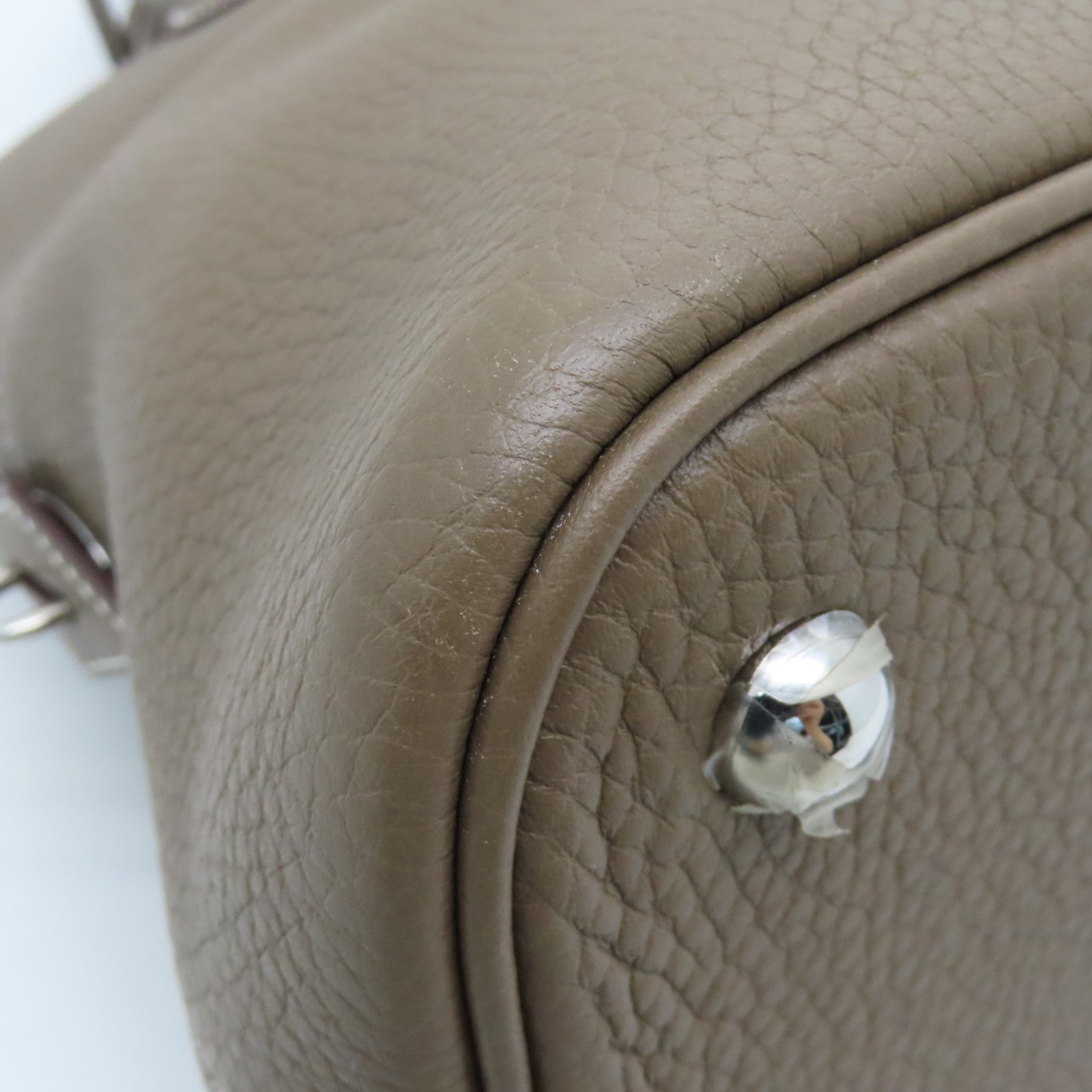 HERMES Clemence Leather Bolide 31 Silver Button Handle Bag Brown