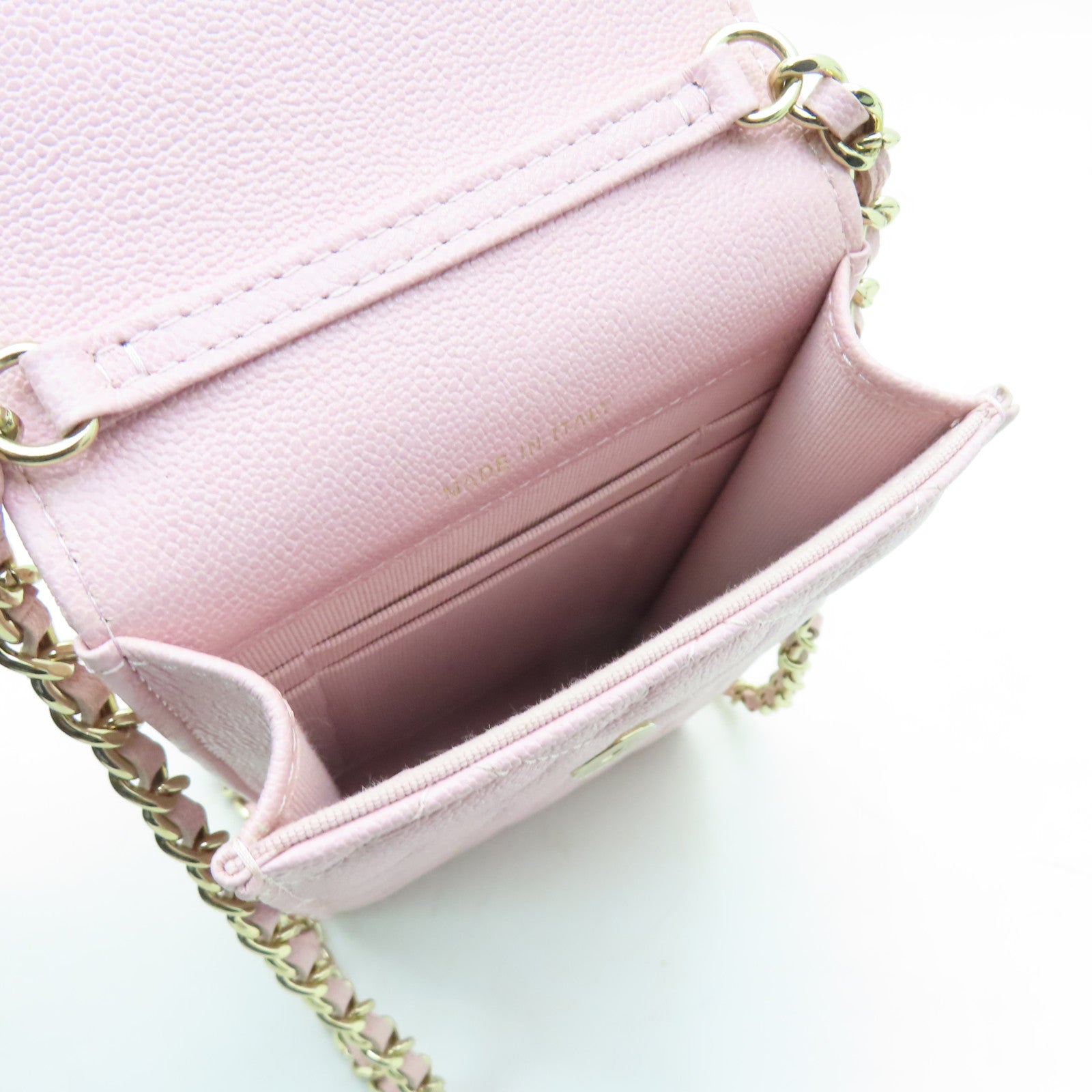 CHANEL 菱格牛皮皮革Chain Shoulder金扣鏈帶肩背袋粉紅色