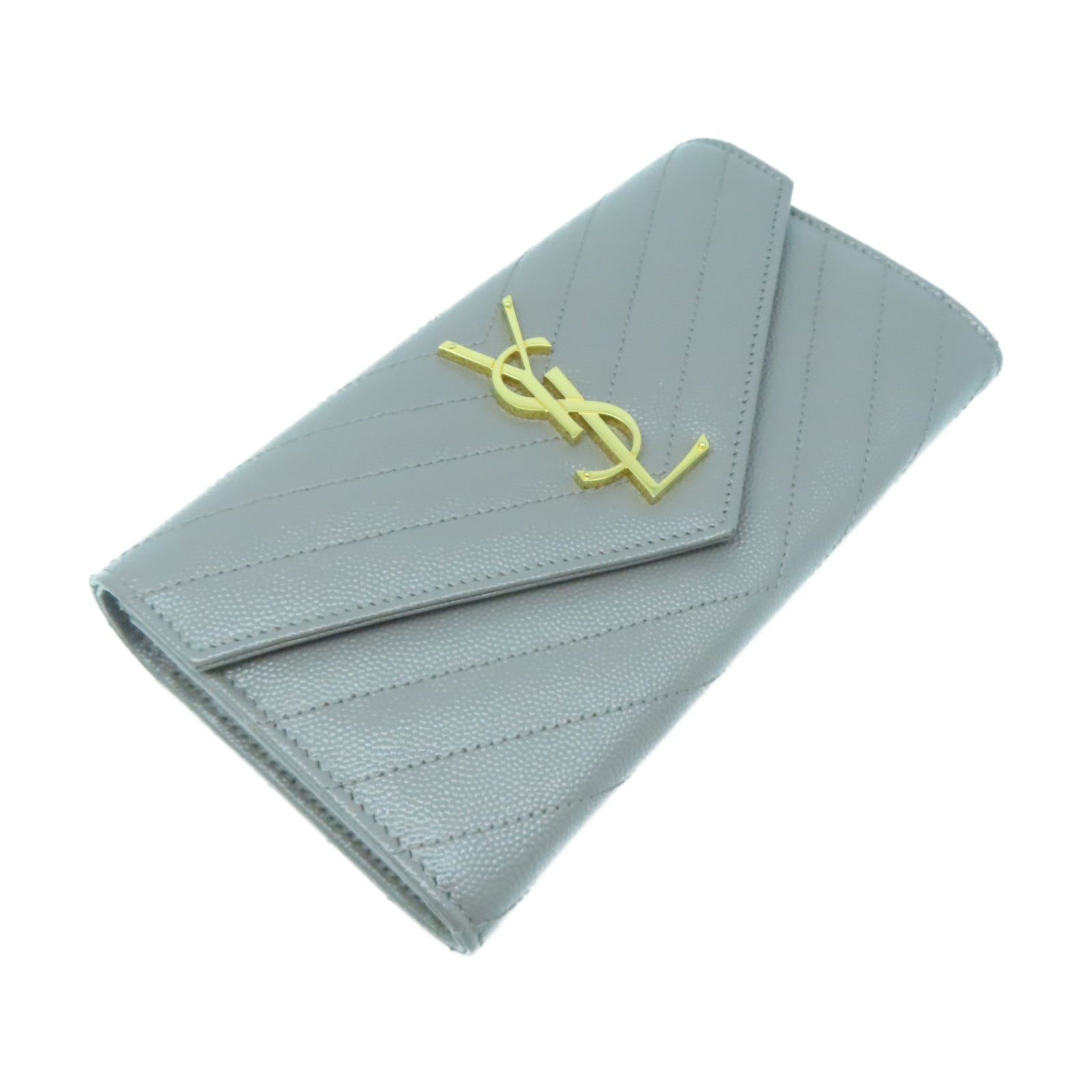 SAINT LAURENT 牛皮皮革Long Wallet金扣長錢包灰色