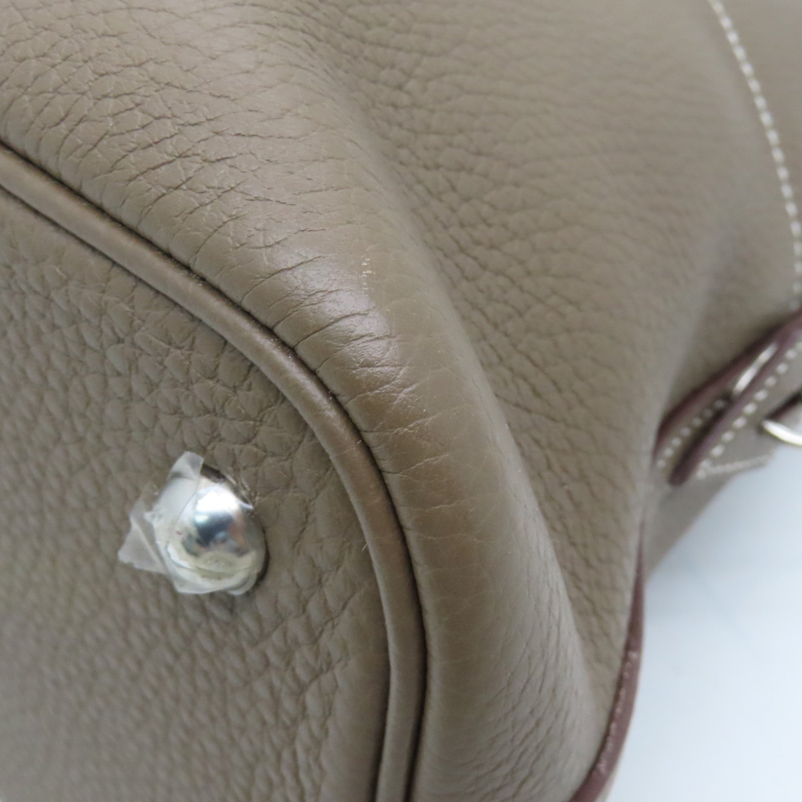 HERMES Clemence Leather Bolide 31 Silver Button Handle Bag Brown