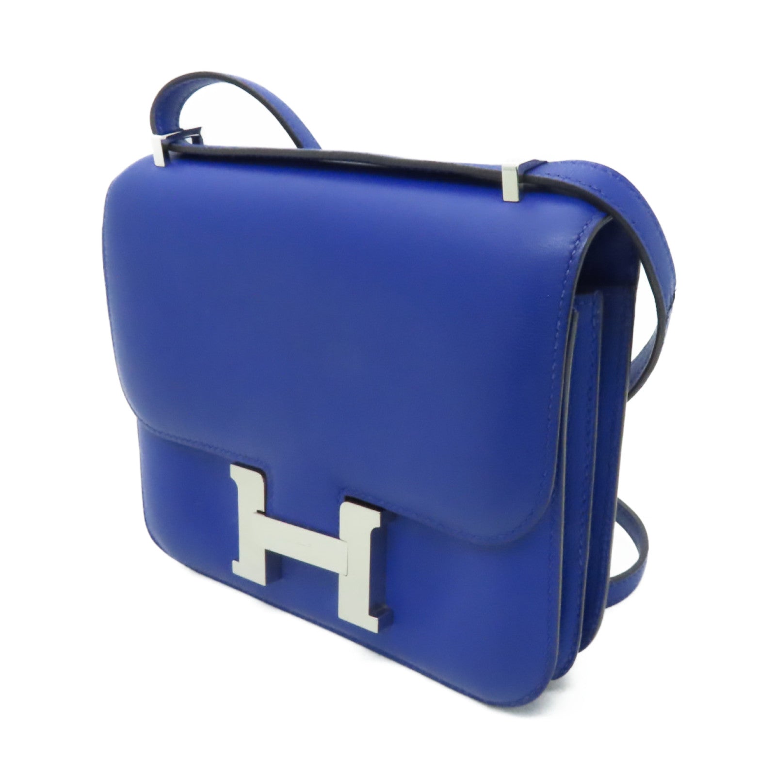 HERMES Swift皮革Constance Mini銀扣肩背袋藍色