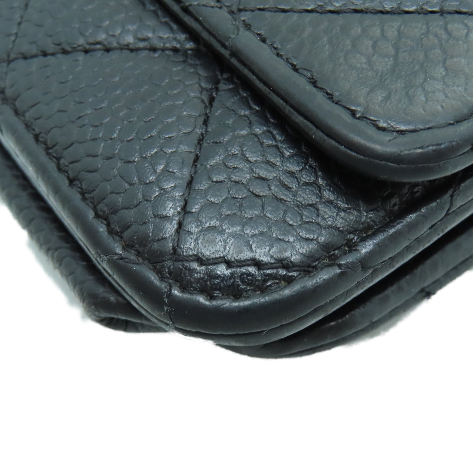 CHANEL 菱格Caviar皮革Chain Shoulder银扣链带肩背袋黑色