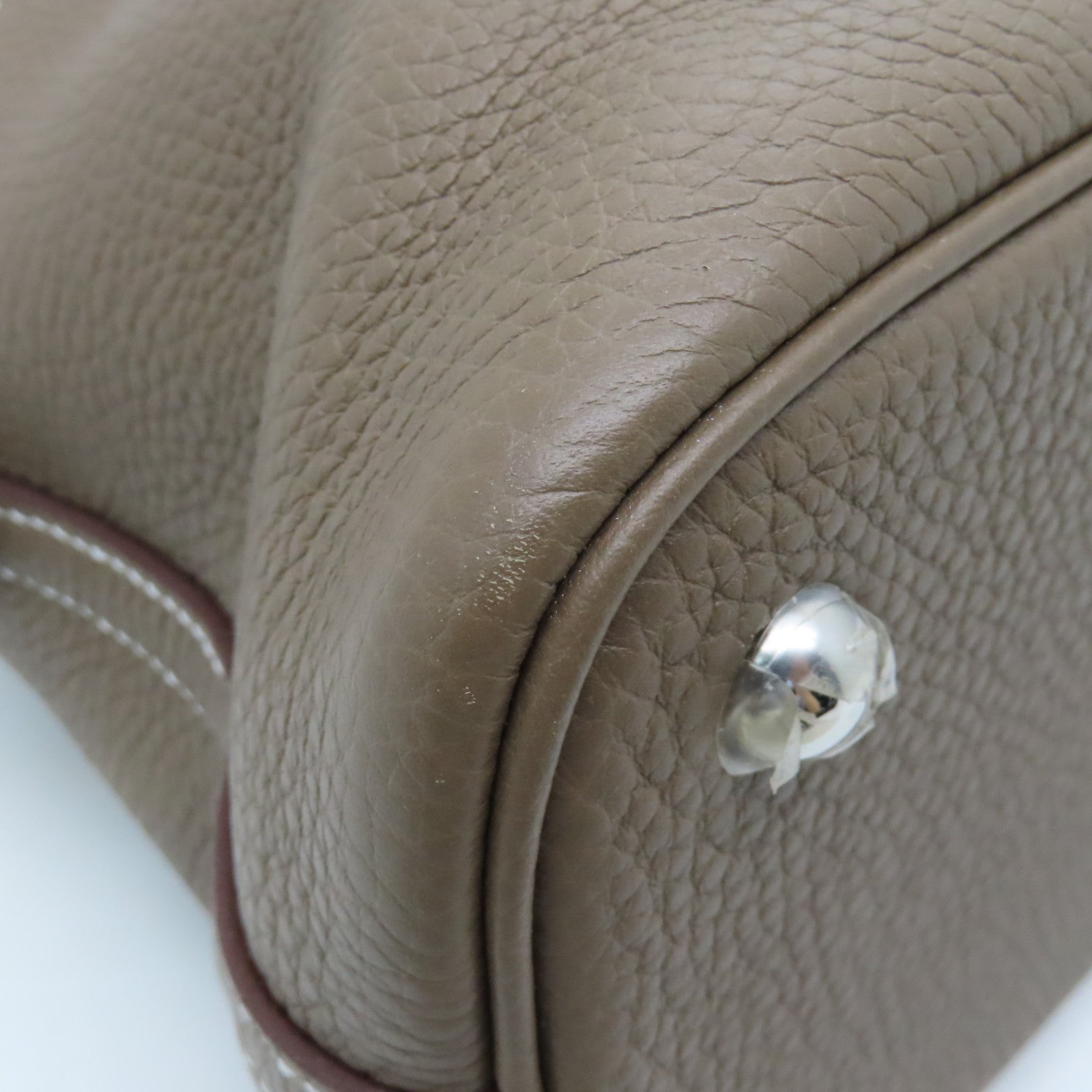 HERMES Clemence Leather Bolide 31 Silver Button Handle Bag Brown