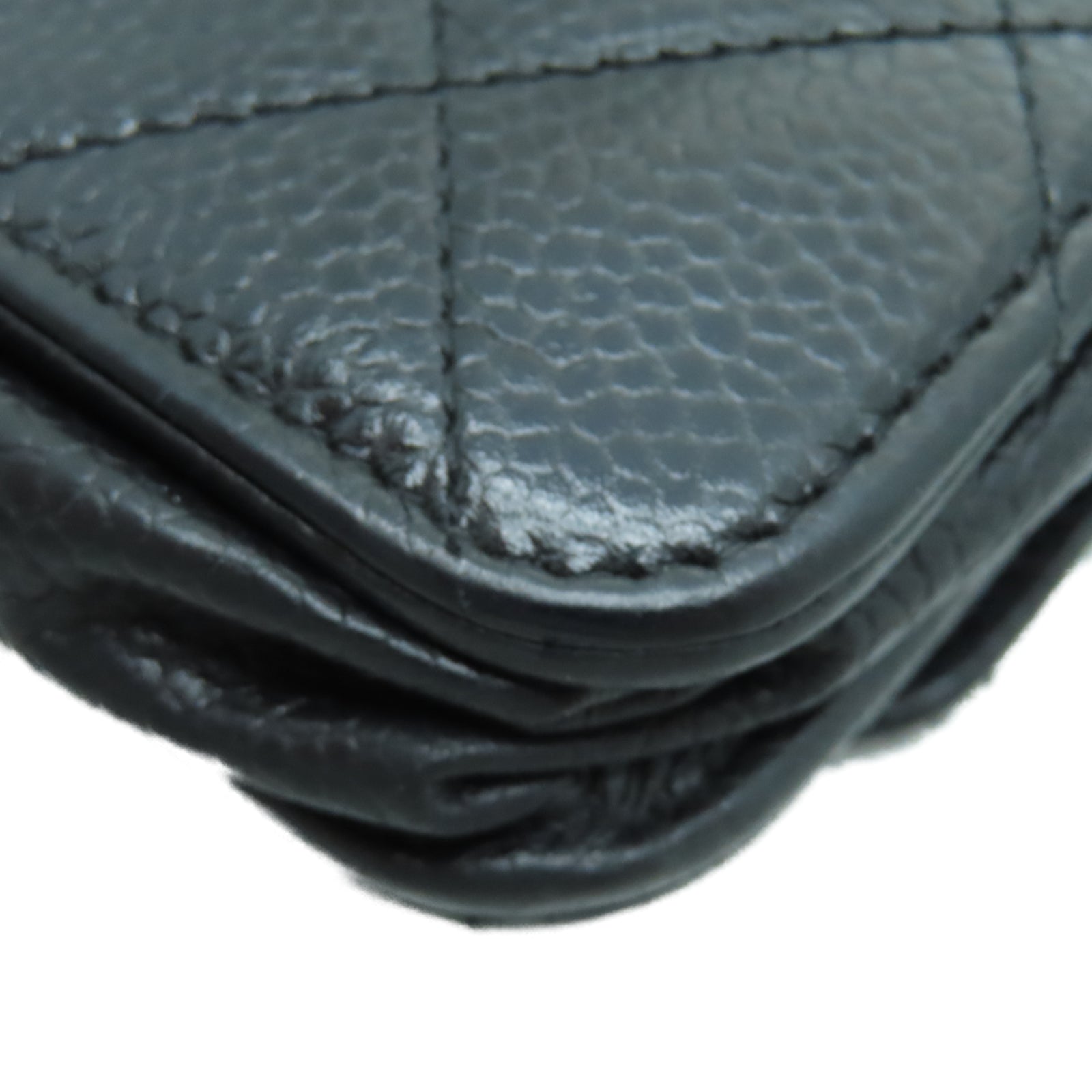 CHANEL 菱格Caviar皮革Chain Shoulder银扣链带肩背袋黑色