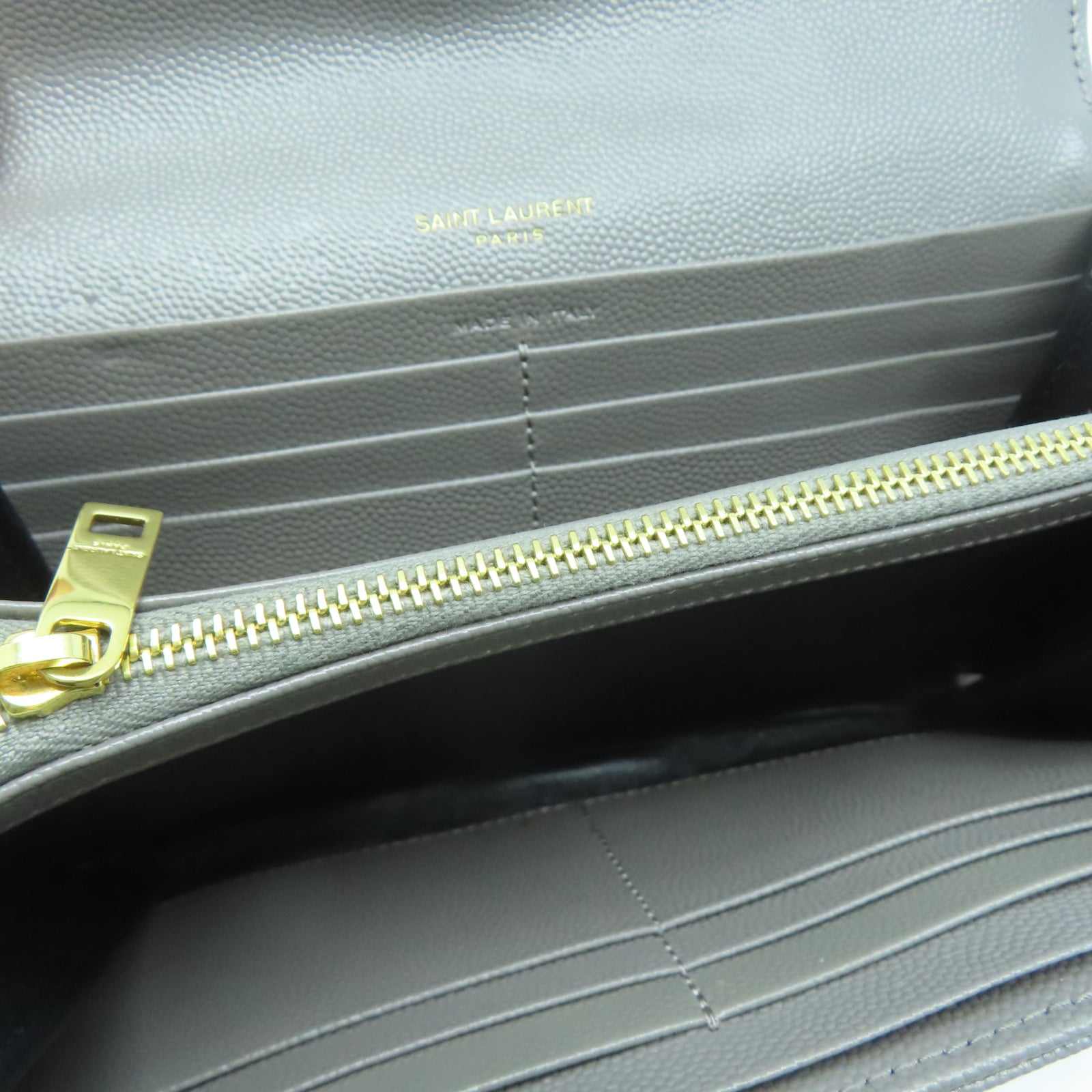 SAINT LAURENT 牛皮皮革Long Wallet金扣長錢包灰色