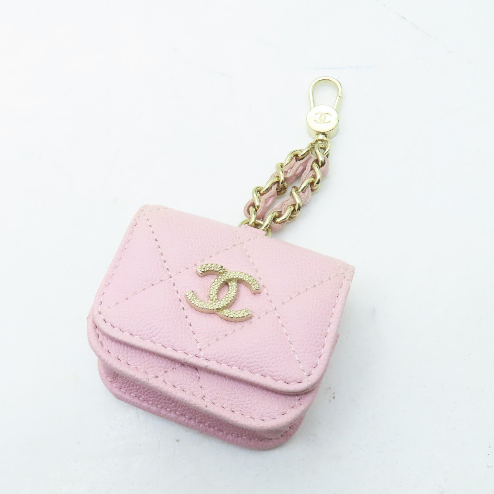 CHANEL 菱格牛皮皮革Chain Shoulder金扣鏈帶肩背袋粉紅色