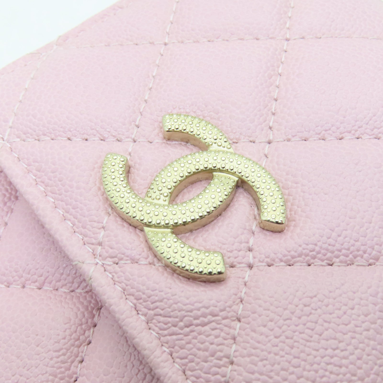 CHANEL 菱格牛皮皮革Chain Shoulder金扣鏈帶肩背袋粉紅色