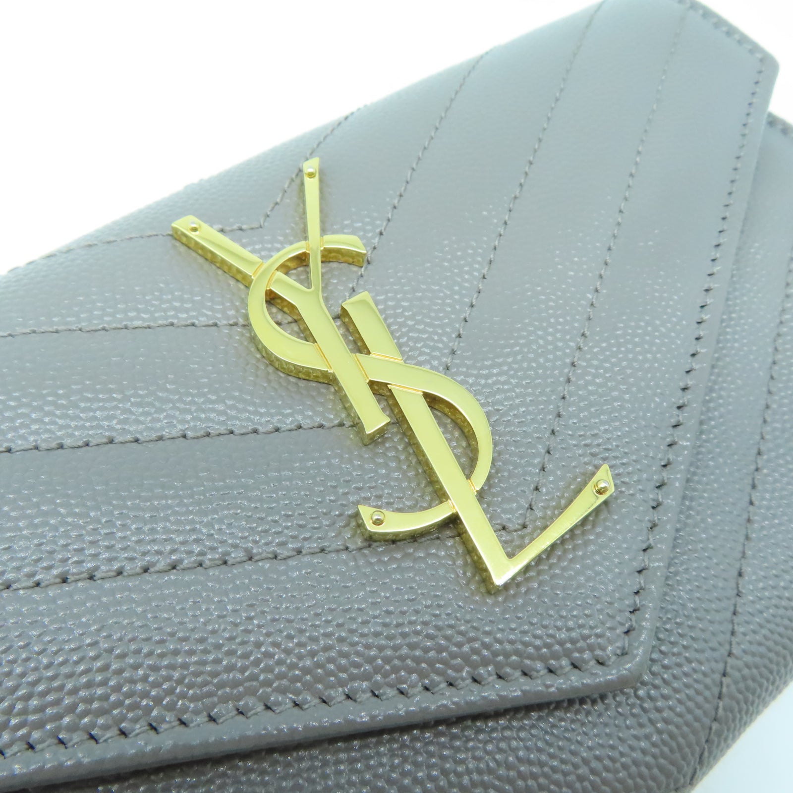 SAINT LAURENT 牛皮皮革Long Wallet金扣長錢包灰色