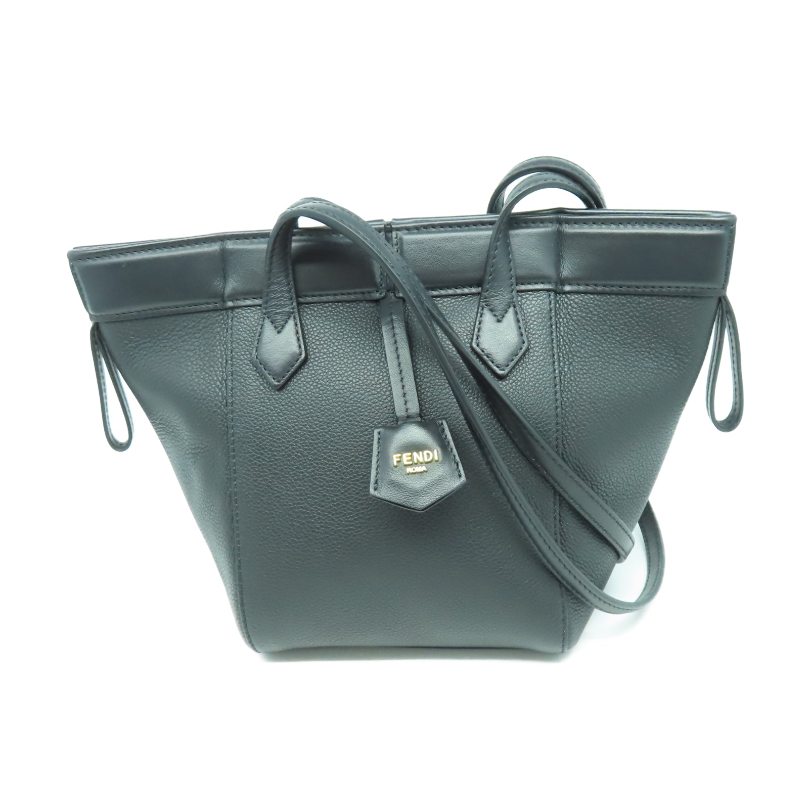 FENDI 牛皮皮革Origami金扣肩背袋黑色