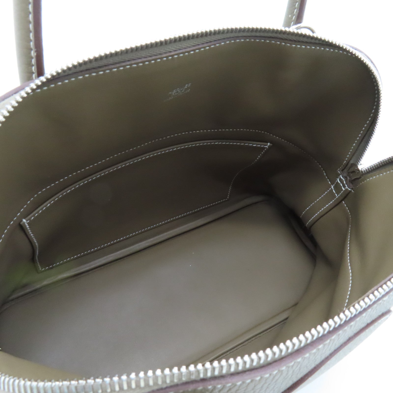HERMES Clemence Leather Bolide 31 Silver Button Handle Bag Brown
