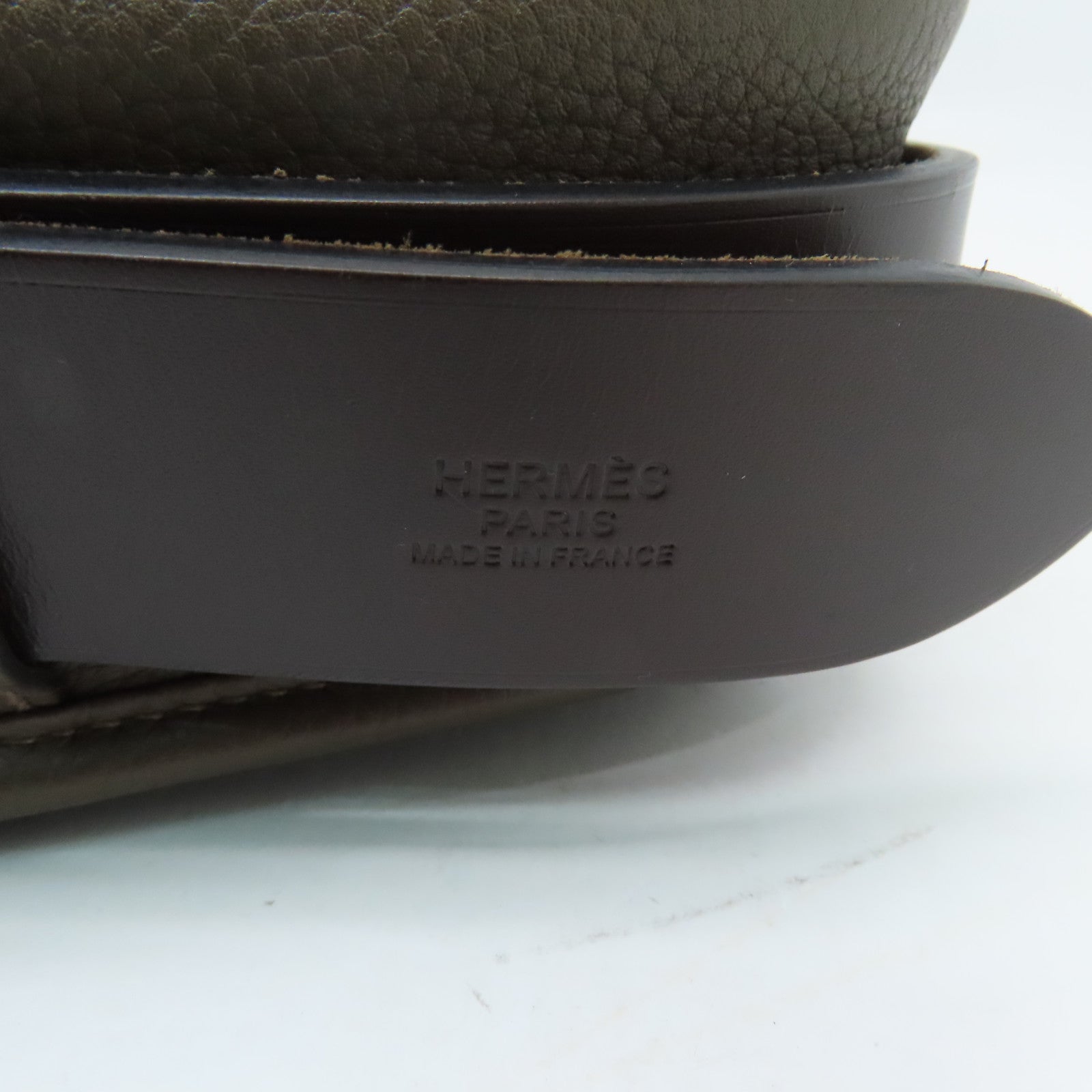 HERMES Clemence皮革Barda 30銀扣肩背袋Taupe棕色