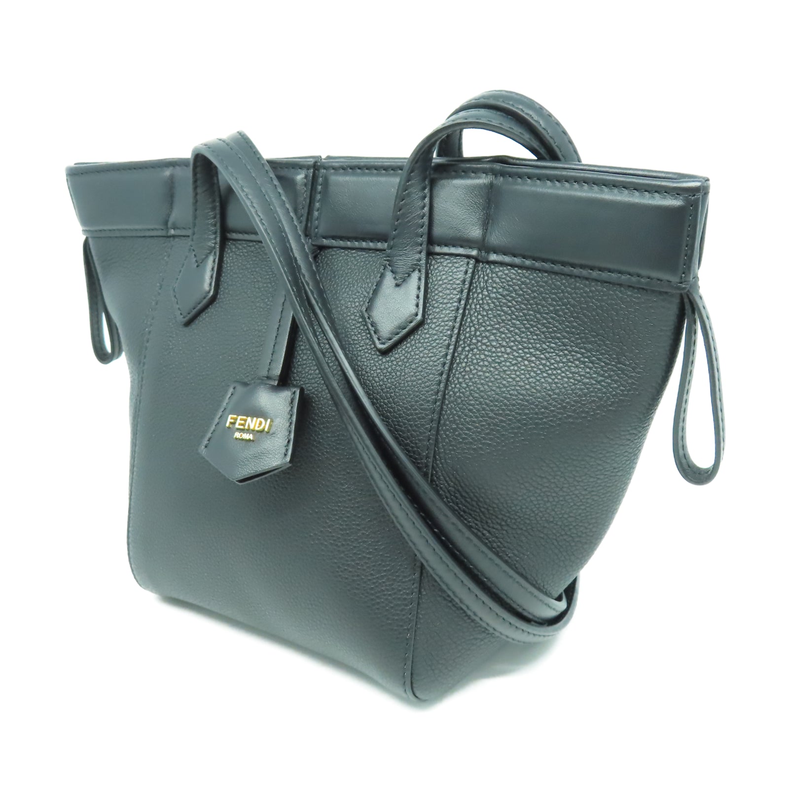 FENDI 牛皮皮革Origami金扣肩背袋黑色