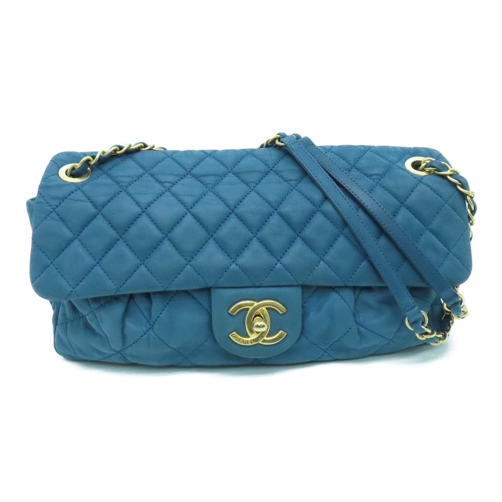 CHANEL 【激減優惠】牛皮皮革Chic Quilt Flap Bag金扣肩背袋藍色