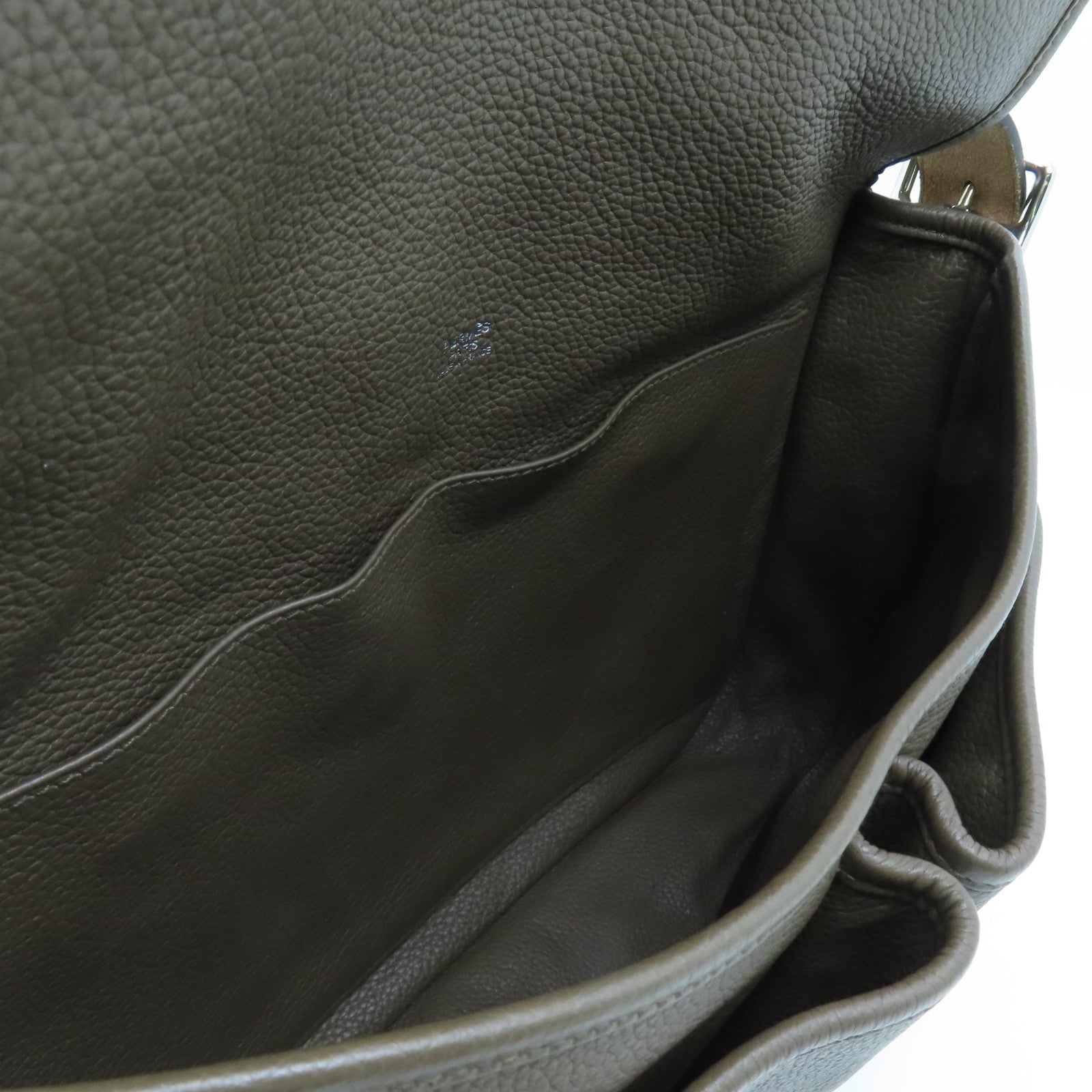HERMES Clemence皮革Barda 30銀扣肩背袋Taupe棕色
