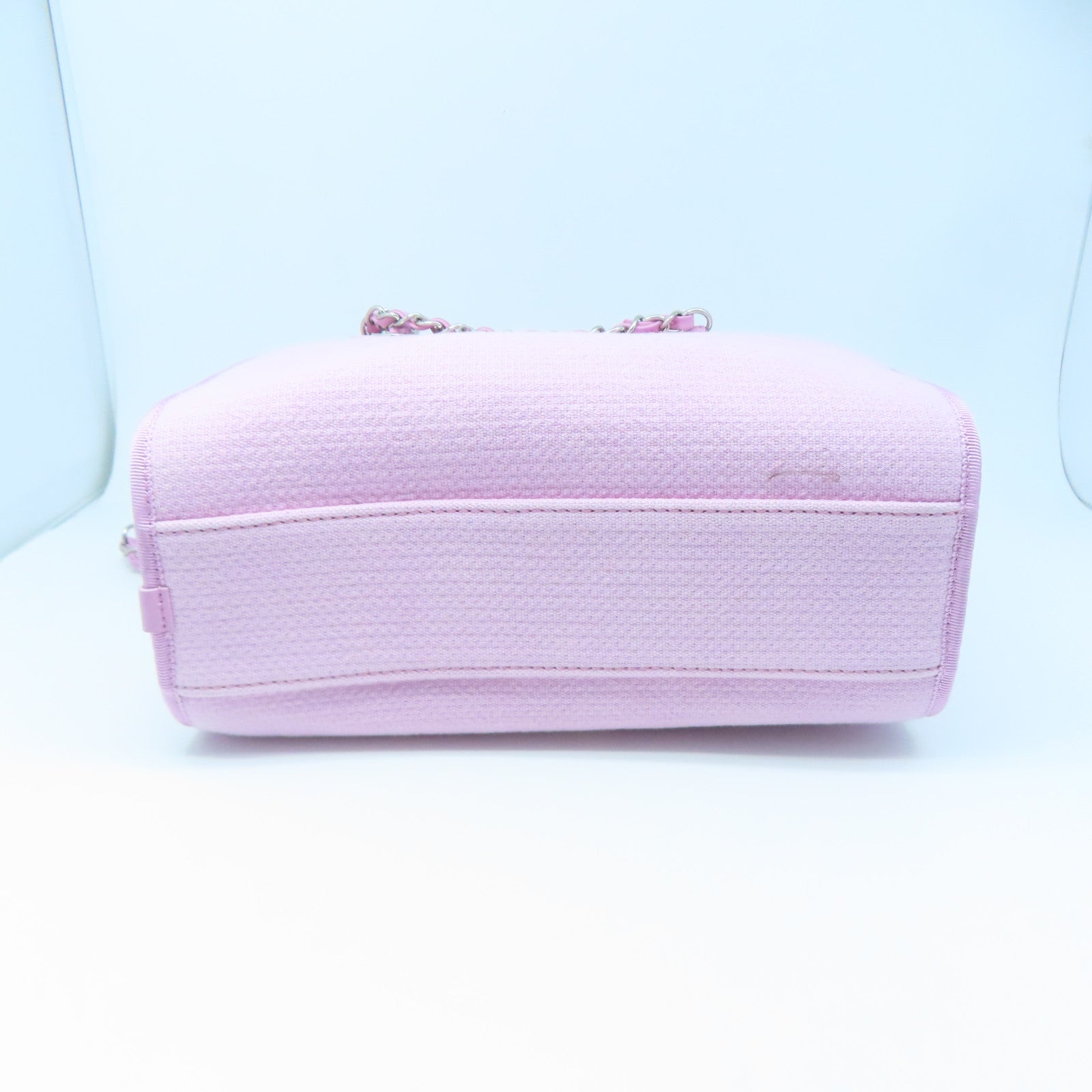 CHANEL canvas Boston Bag silver buckle handle bag pink