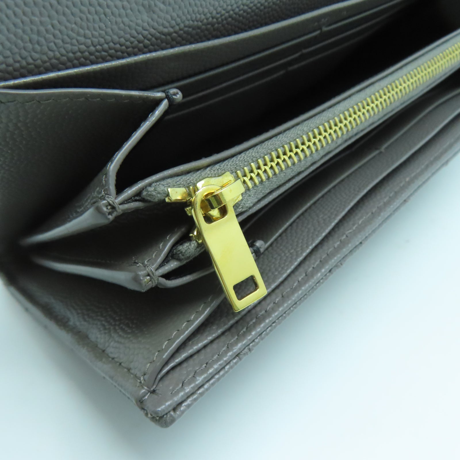 SAINT LAURENT 牛皮皮革Long Wallet金扣長錢包灰色