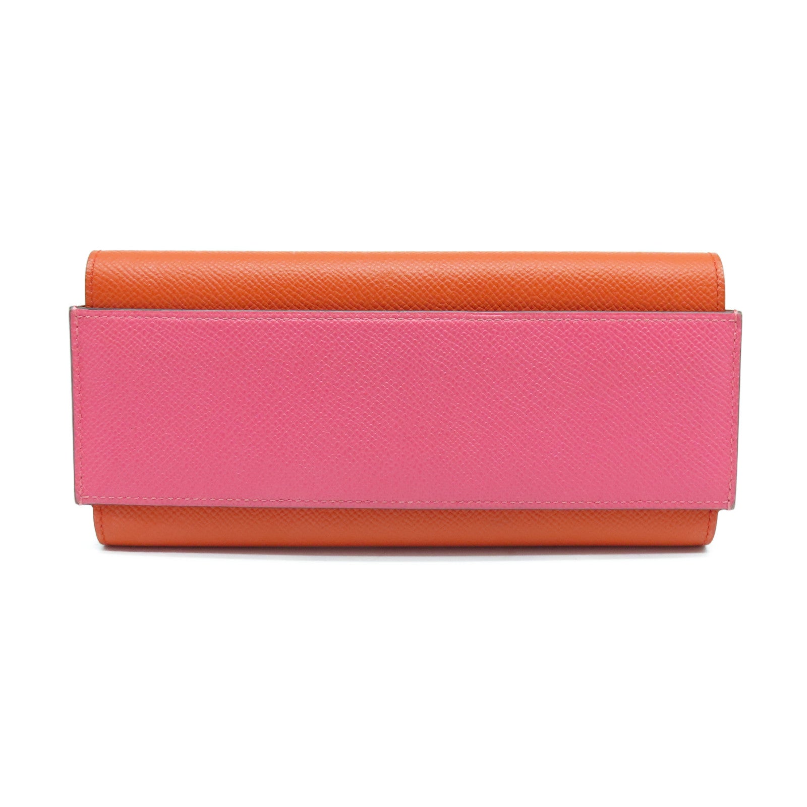 HERMES Epsom Leather Passant Long Wallet Silver Buckle Long Wallet Orange/Pink