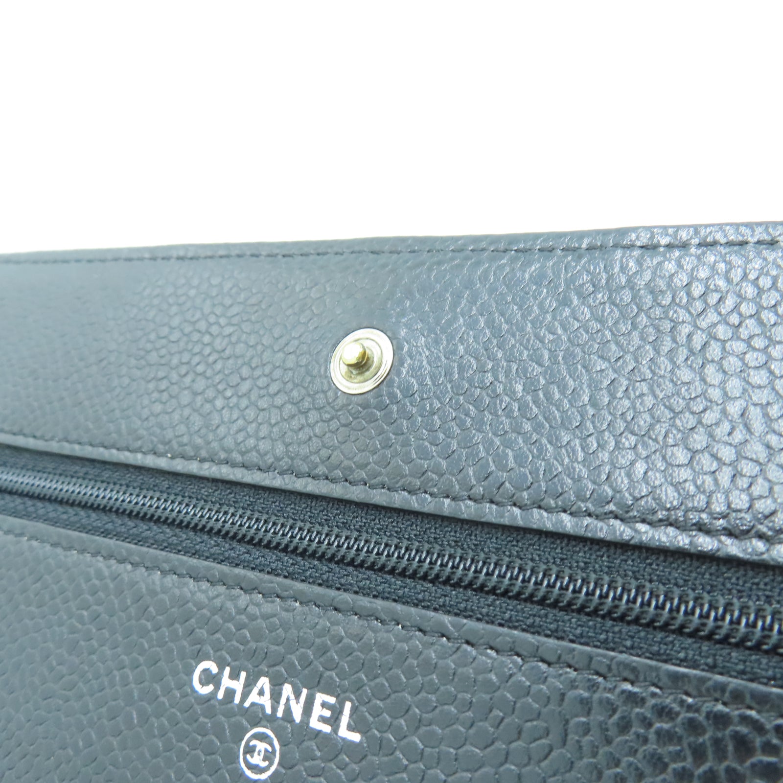 CHANEL 菱格Caviar皮革Chain Shoulder银扣链带肩背袋黑色