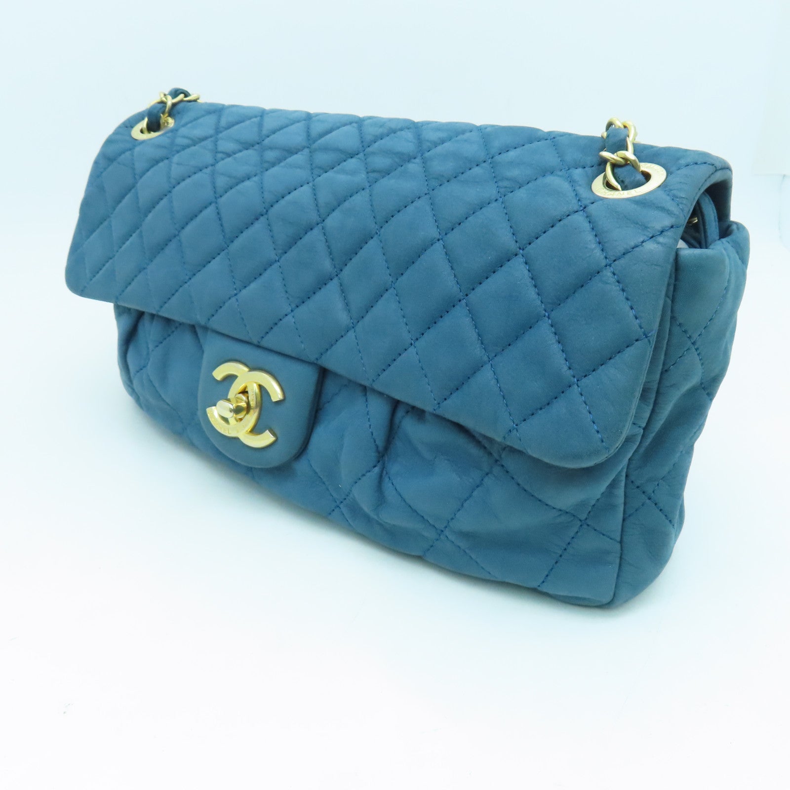 CHANEL 【激減優惠】牛皮皮革Chic Quilt Flap Bag金扣肩背袋藍色