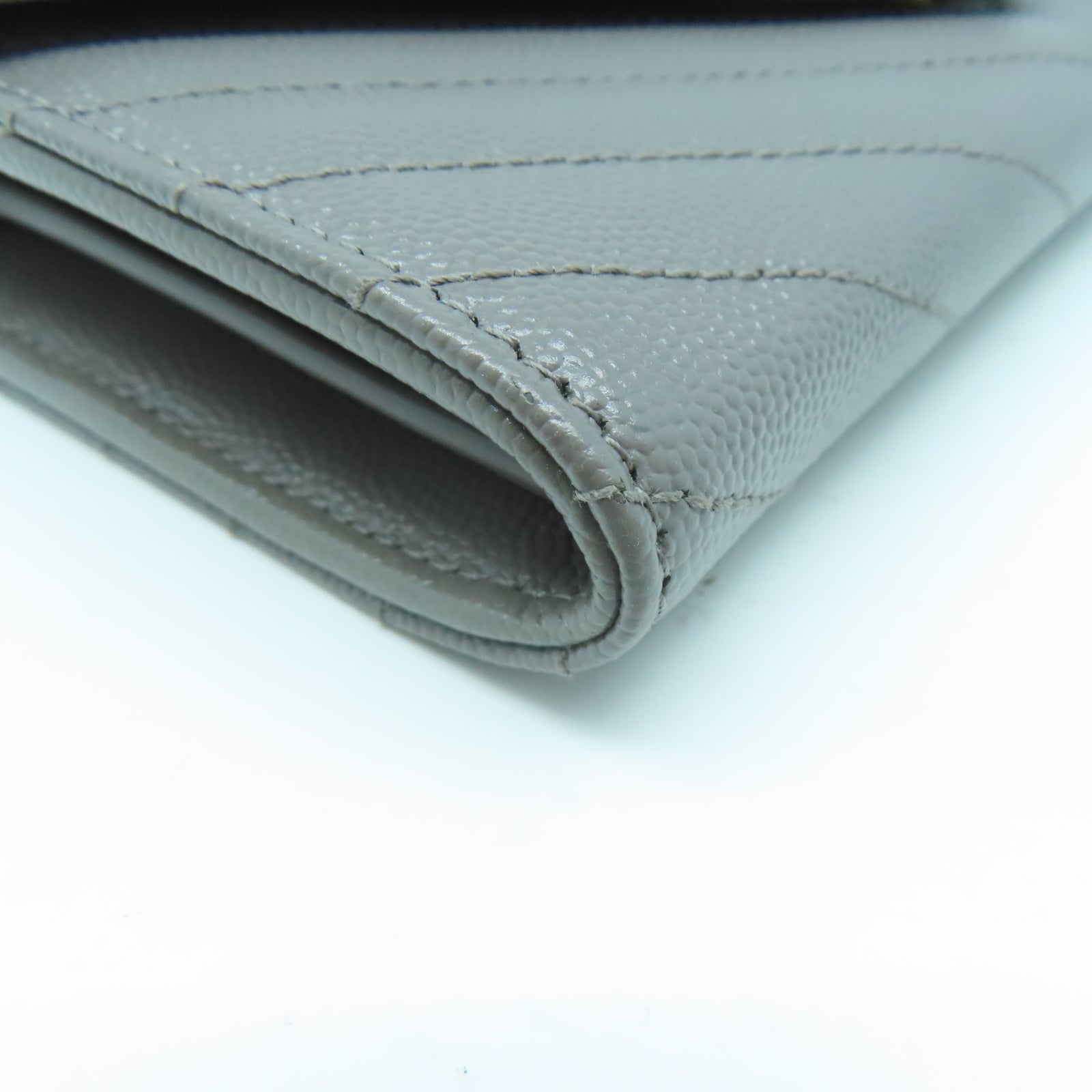 SAINT LAURENT 牛皮皮革Long Wallet金扣長錢包灰色