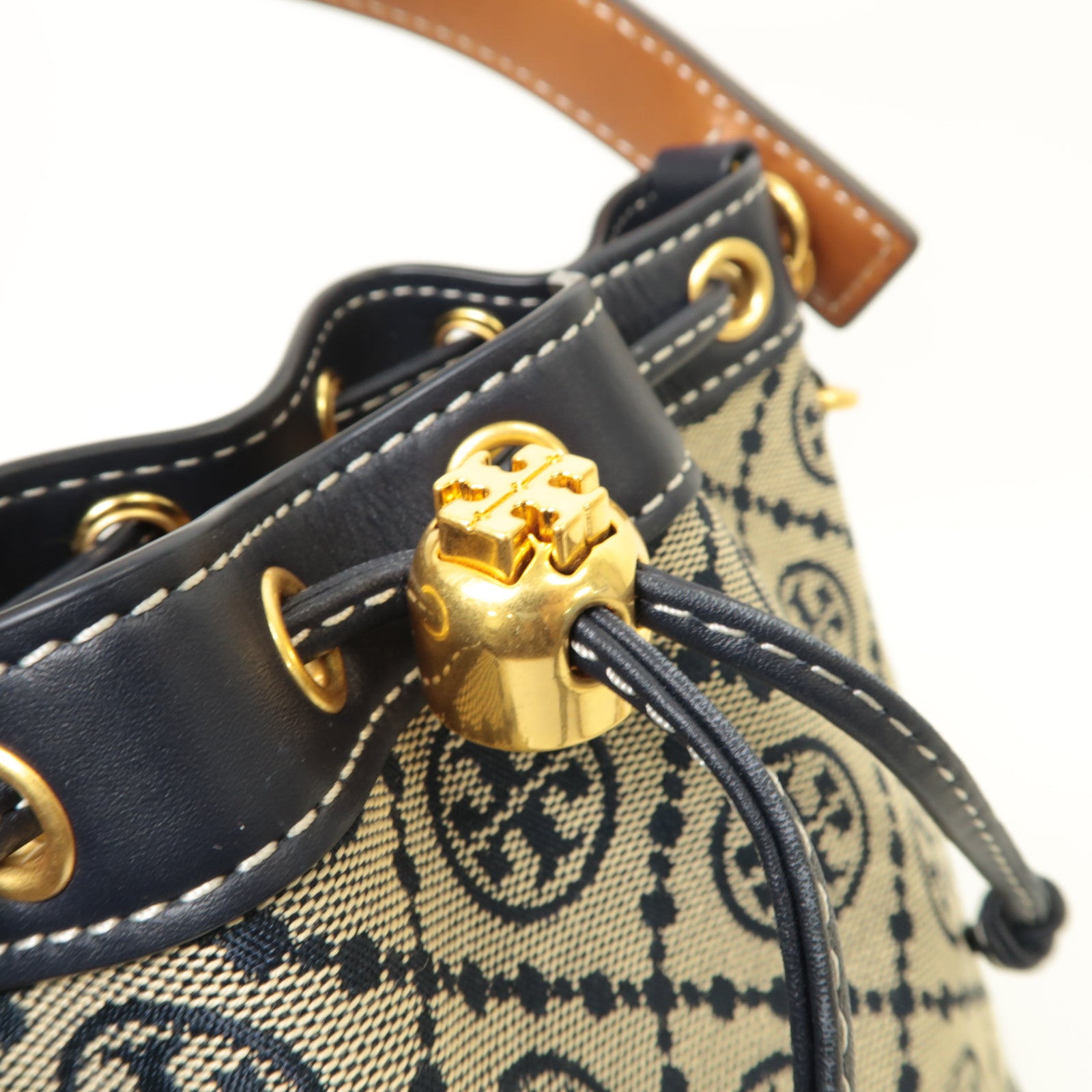Tory Burch 帆布Shoulder Bag金扣手挽肩背兩用袋藍色