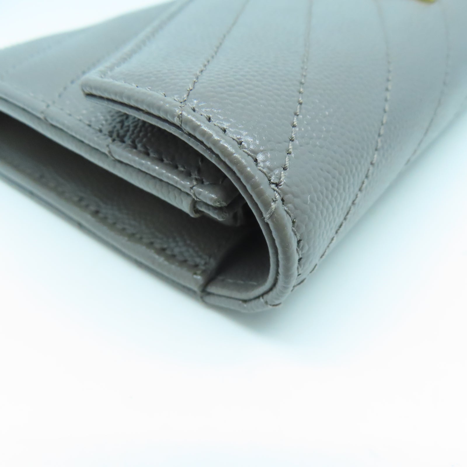 SAINT LAURENT 牛皮皮革Long Wallet金扣長錢包灰色