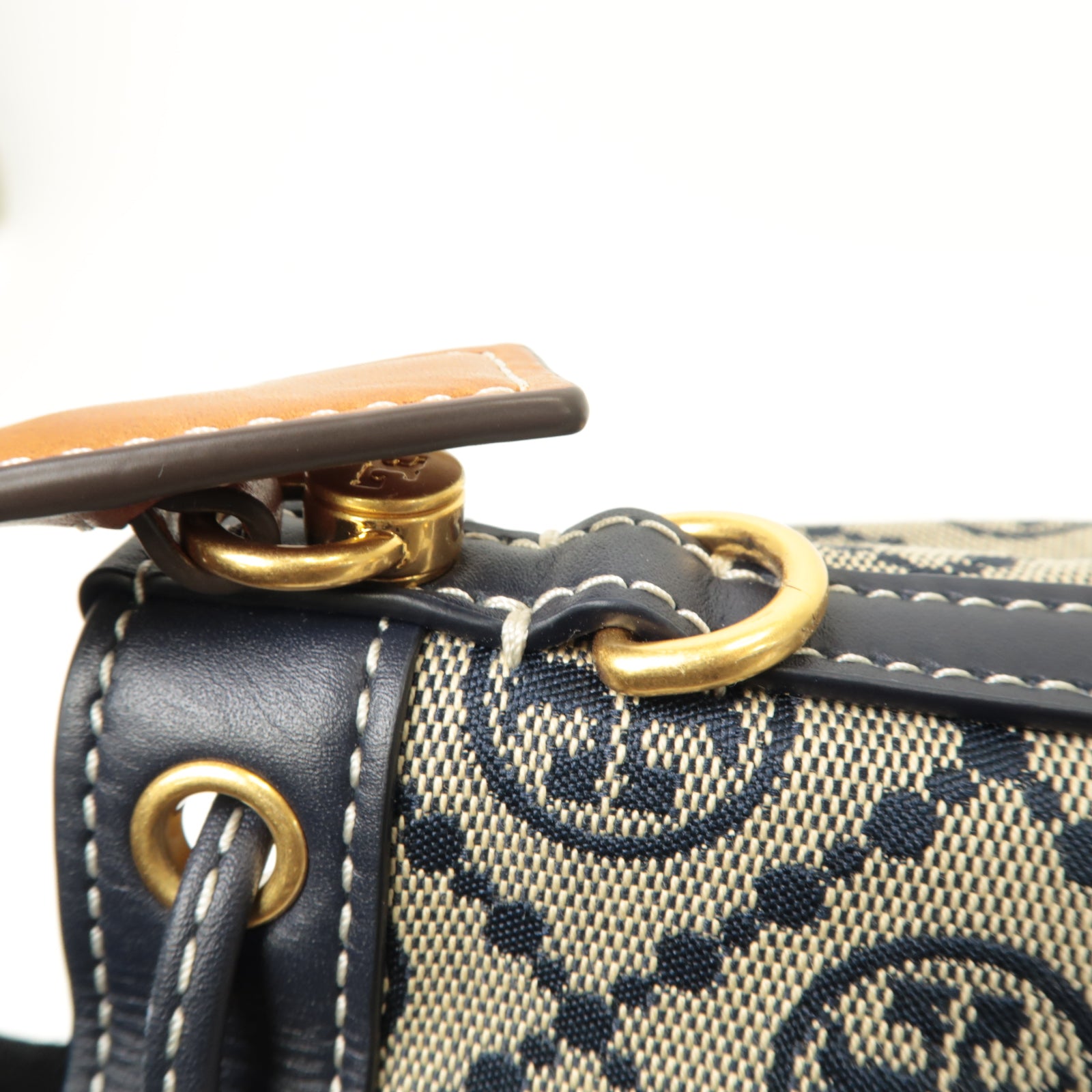 Tory Burch 帆布Shoulder Bag金扣手挽肩背兩用袋藍色