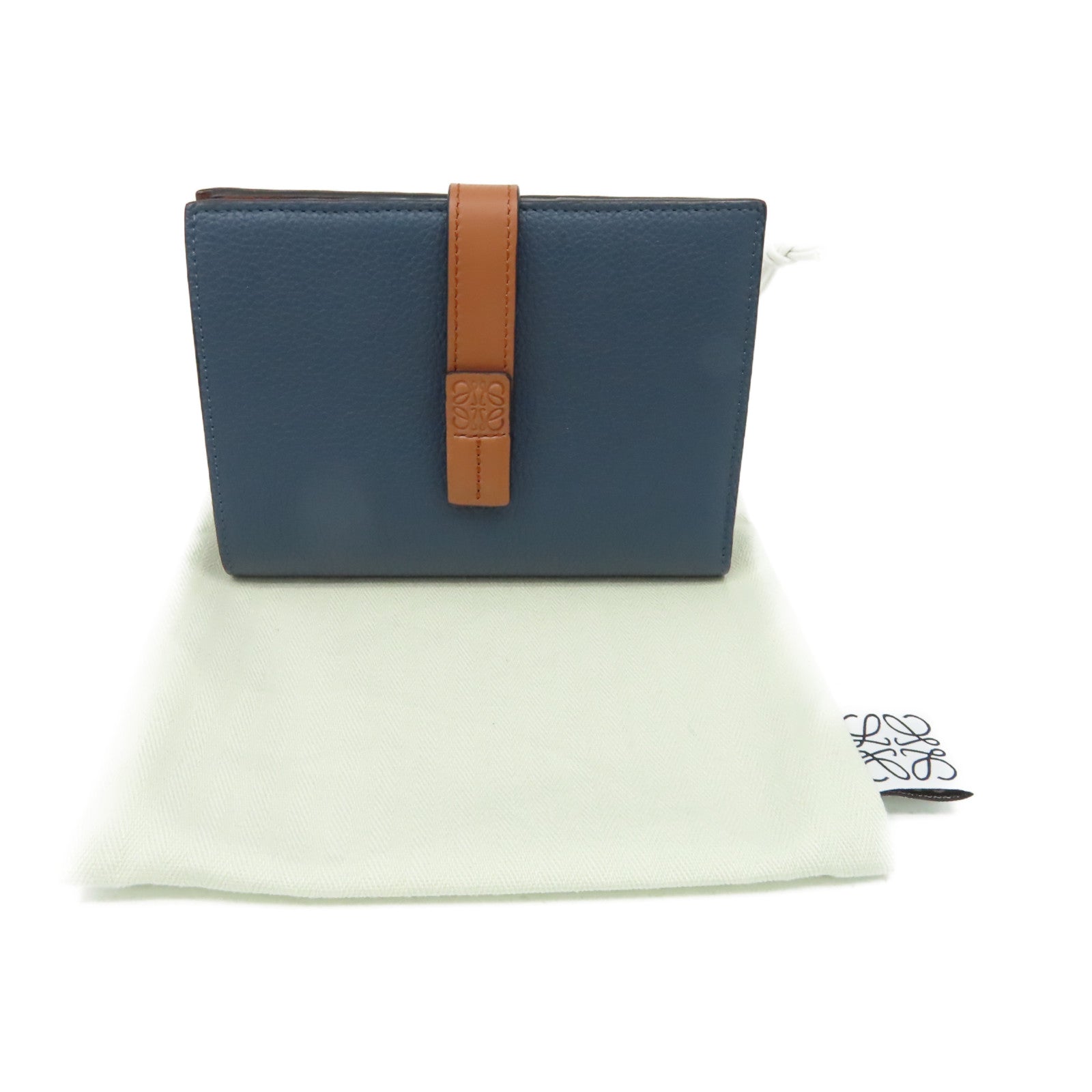 LOEWE 牛皮皮革Middle Wallet銀扣錢包藍色/啡色