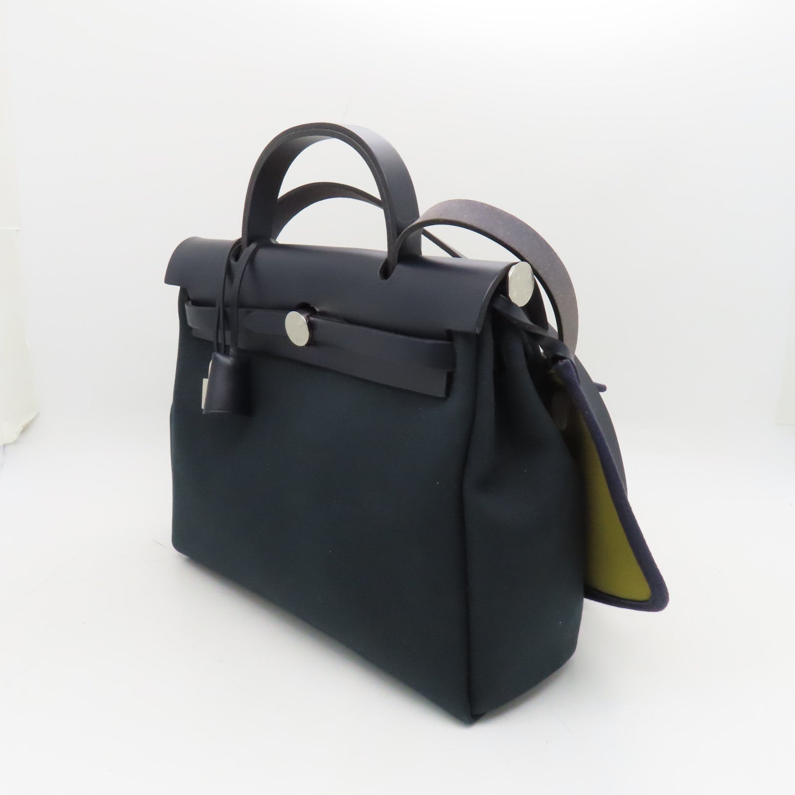 HERMES canvas Herbag PM silver buckle handle shoulder bag green