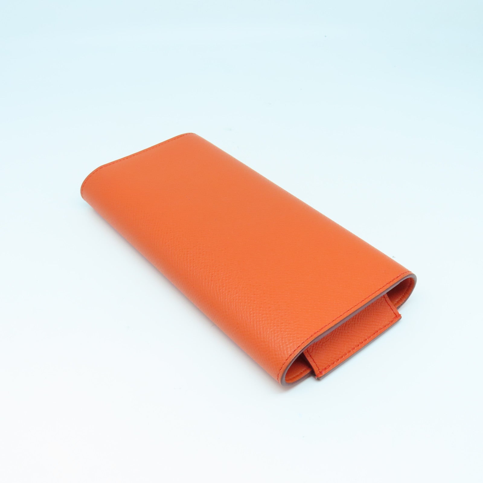 HERMES Epsom Leather Passant Long Wallet Silver Buckle Long Wallet Orange/Pink