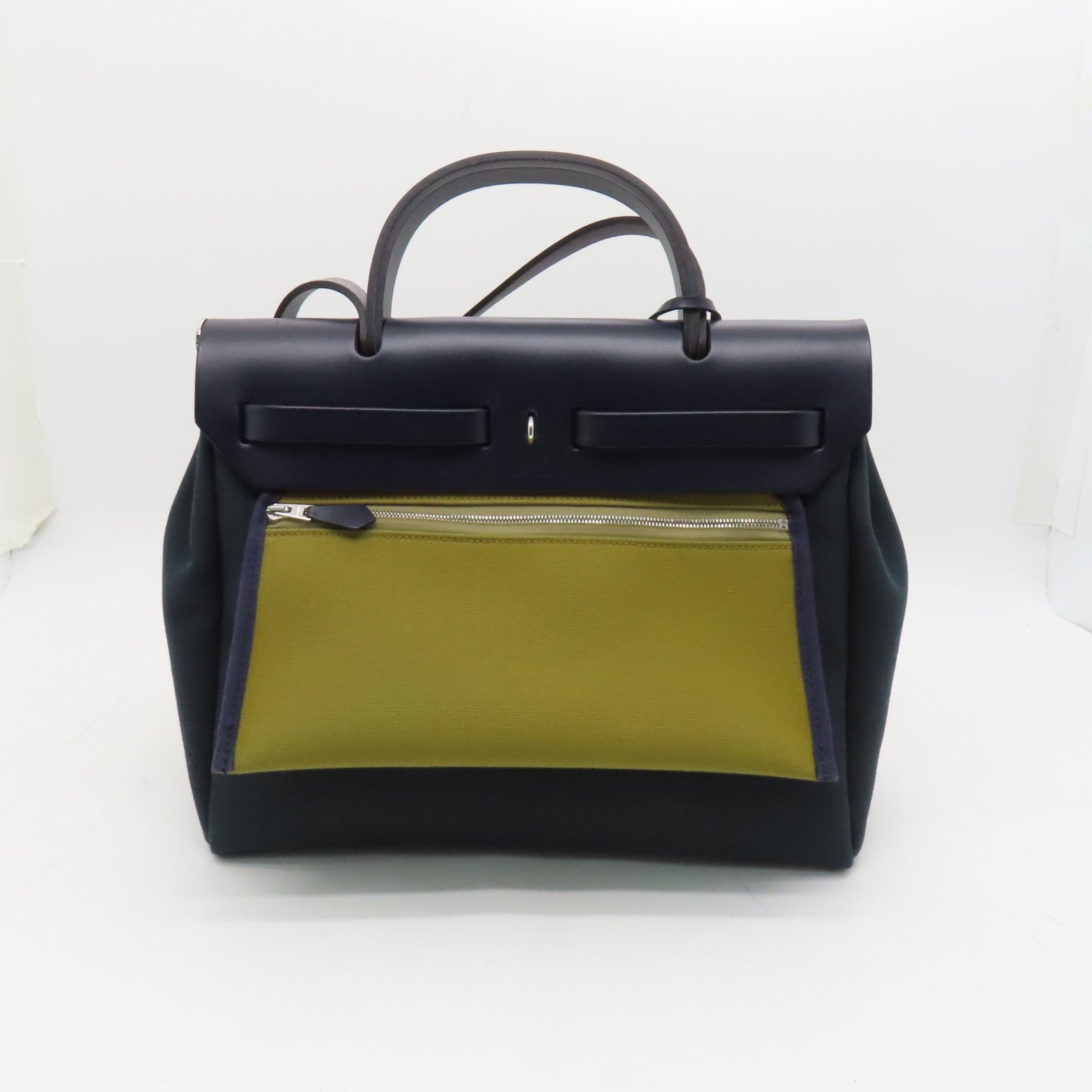 HERMES canvas Herbag PM silver buckle handle shoulder bag green