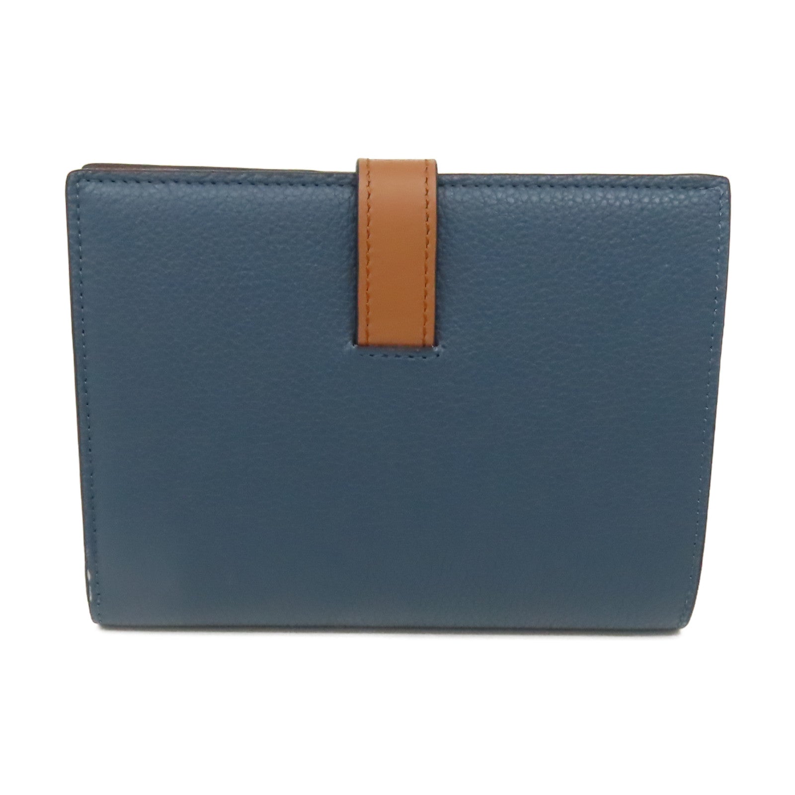 LOEWE 牛皮皮革Middle Wallet銀扣錢包藍色/啡色