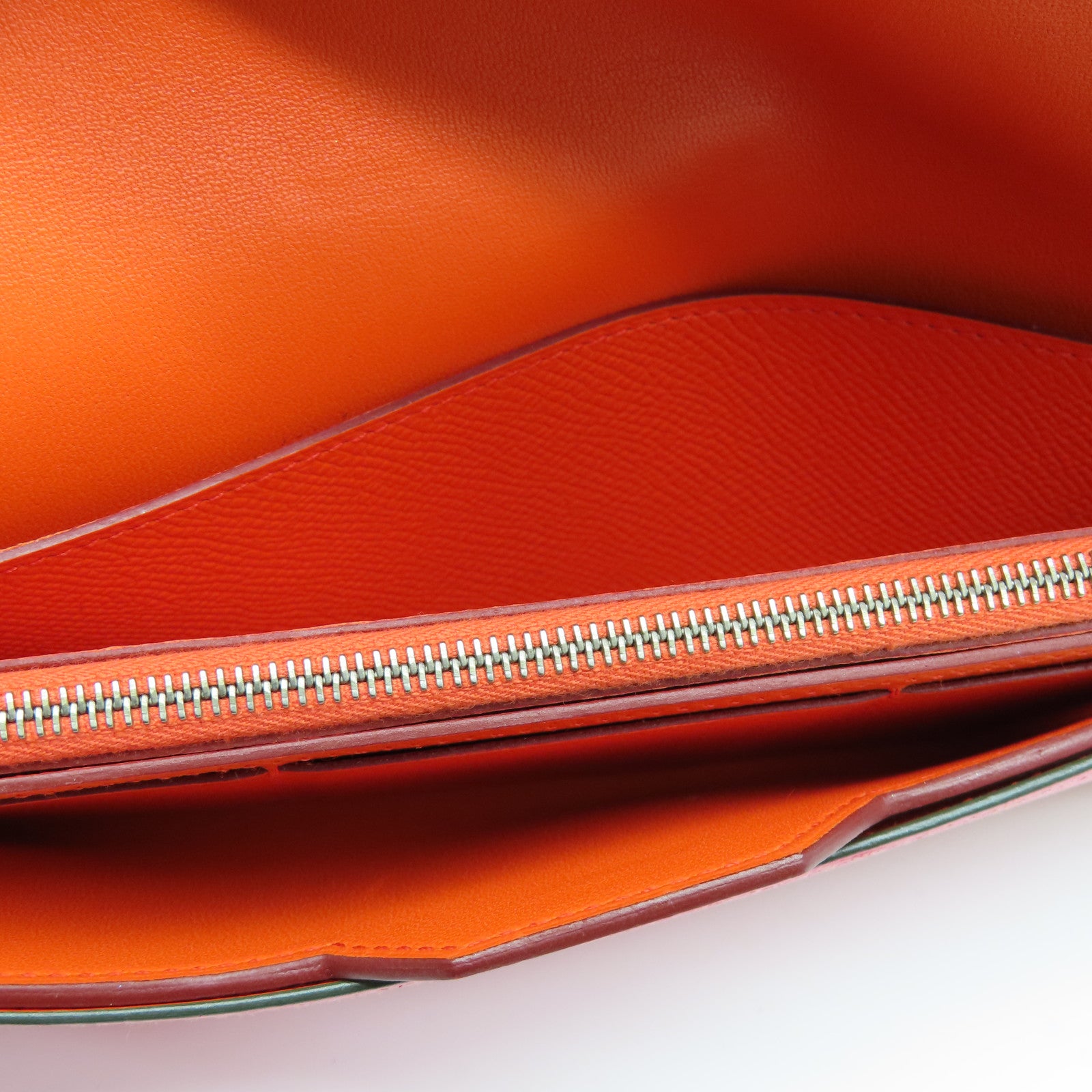 HERMES Epsom Leather Passant Long Wallet Silver Buckle Long Wallet Orange/Pink