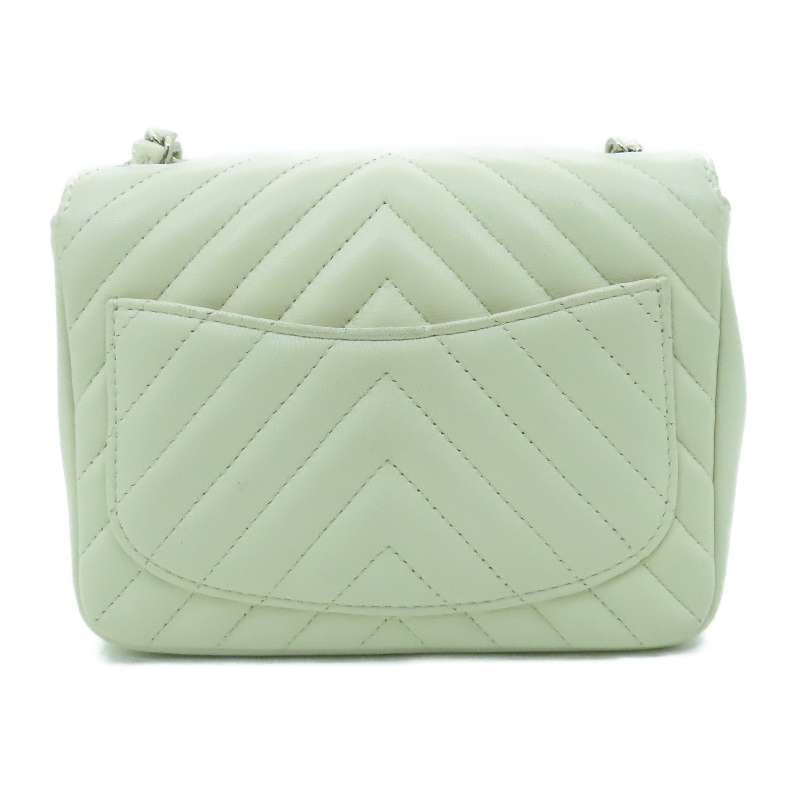 CHANEL 【激減優惠】斜紋羊皮皮革Shoulder Bag銀扣鏈帶肩背袋白色