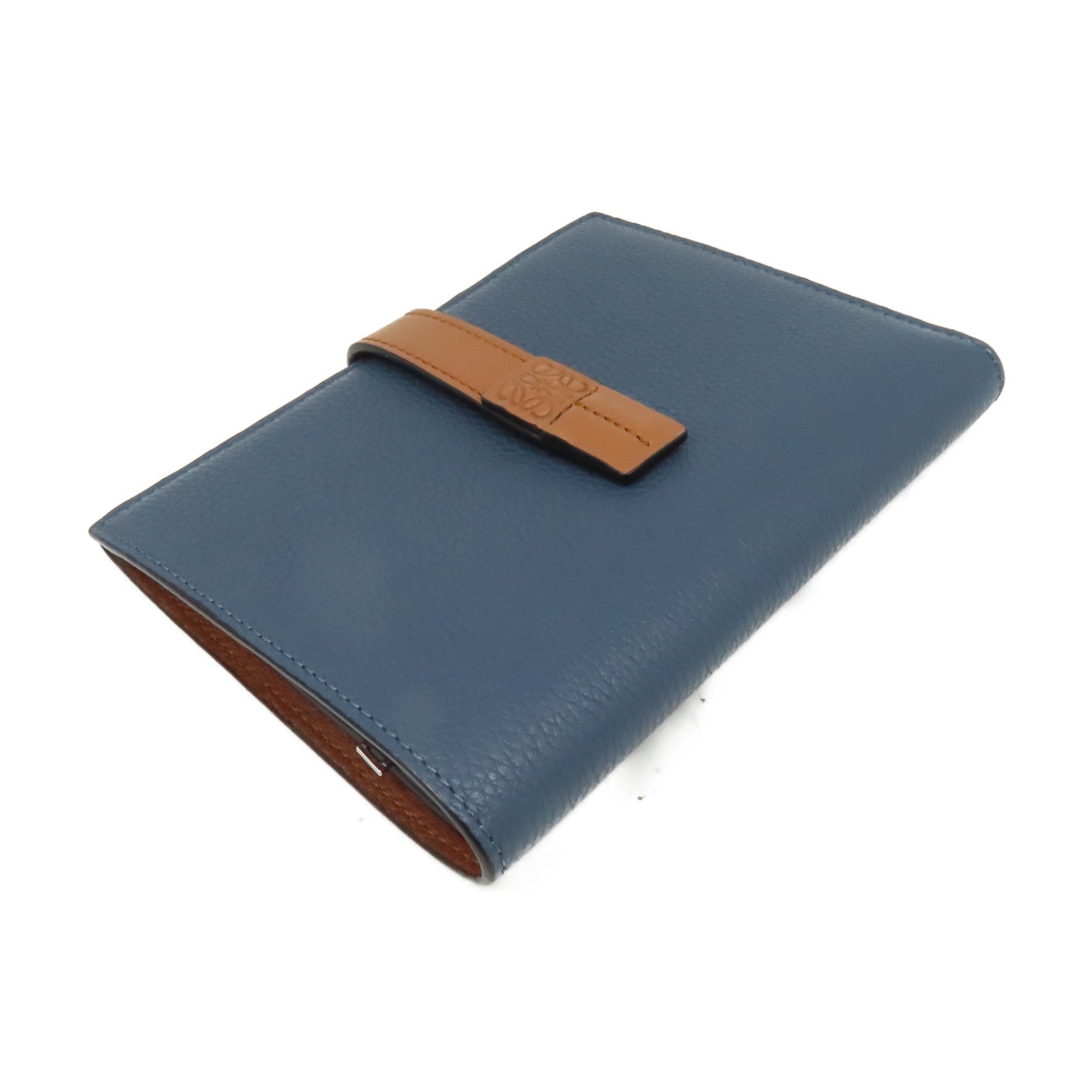 LOEWE 牛皮皮革Middle Wallet銀扣錢包藍色/啡色